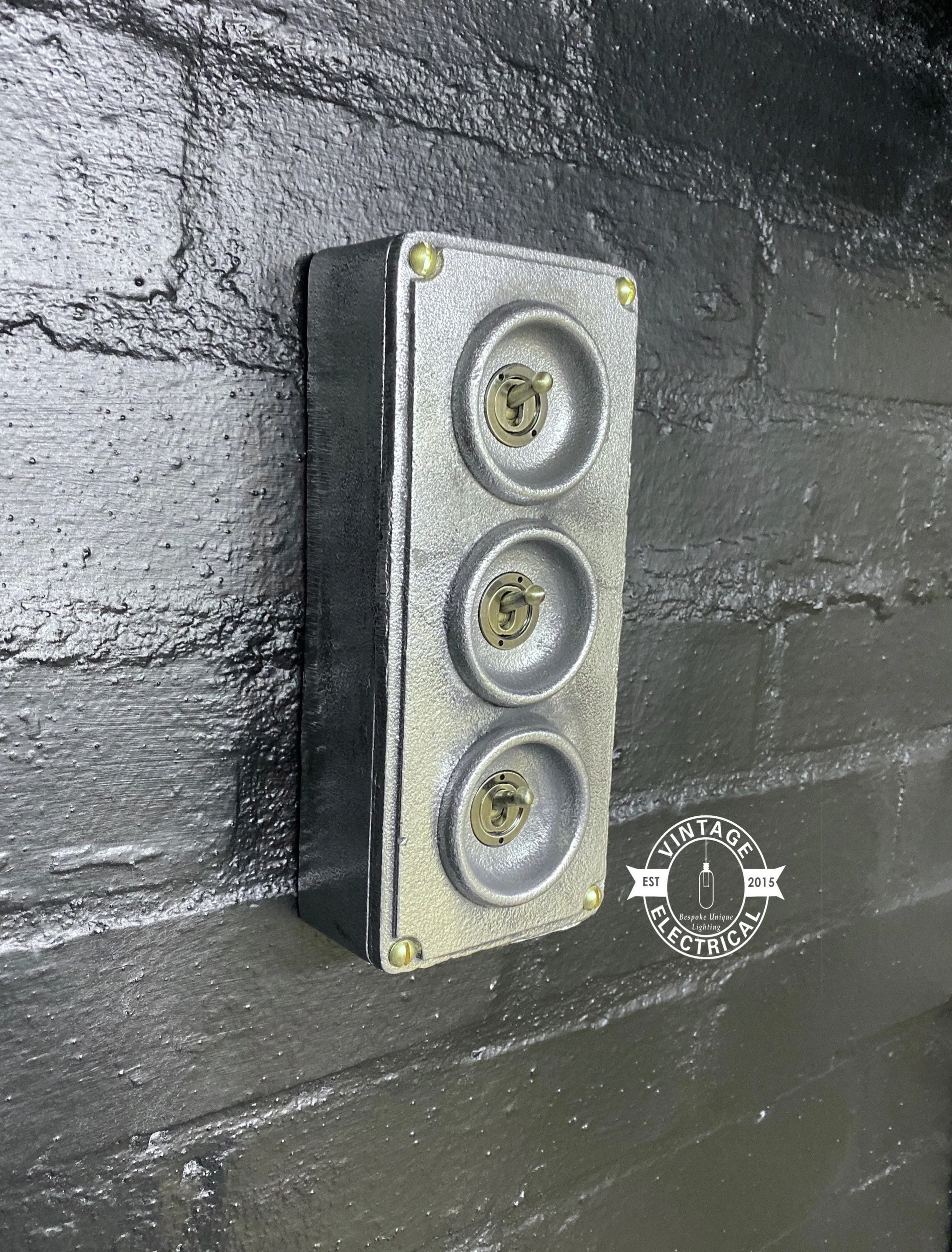3 Gang 2 Way Solid Cast Metal Toggle Light Switch - Image 3