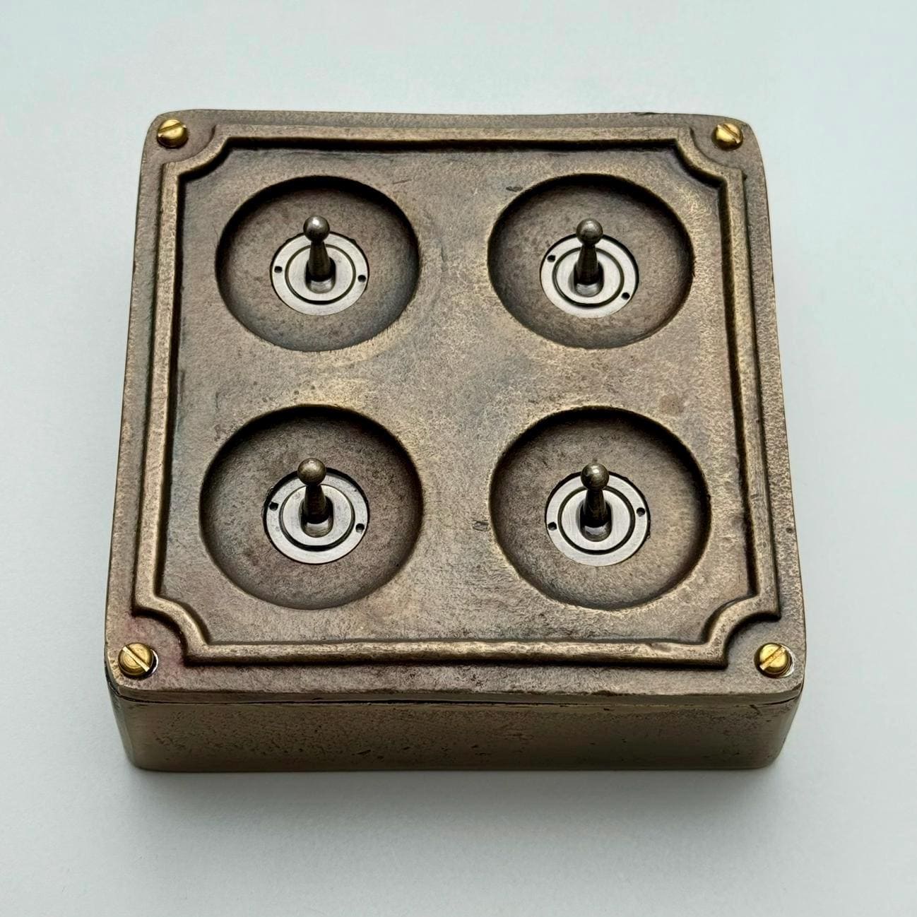 4 Gang 2 Way Solid Antique Brass Bronze Metal Surface Mounting Conduit Light Switch Industrial - Vintage Britmac Style - Image 3