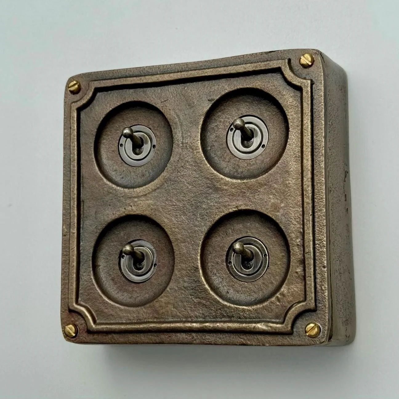 4 Gang 2 Way Solid Antique Brass Bronze Metal Surface Mounting Conduit Light Switch Industrial - Vintage Britmac Style - Image 4