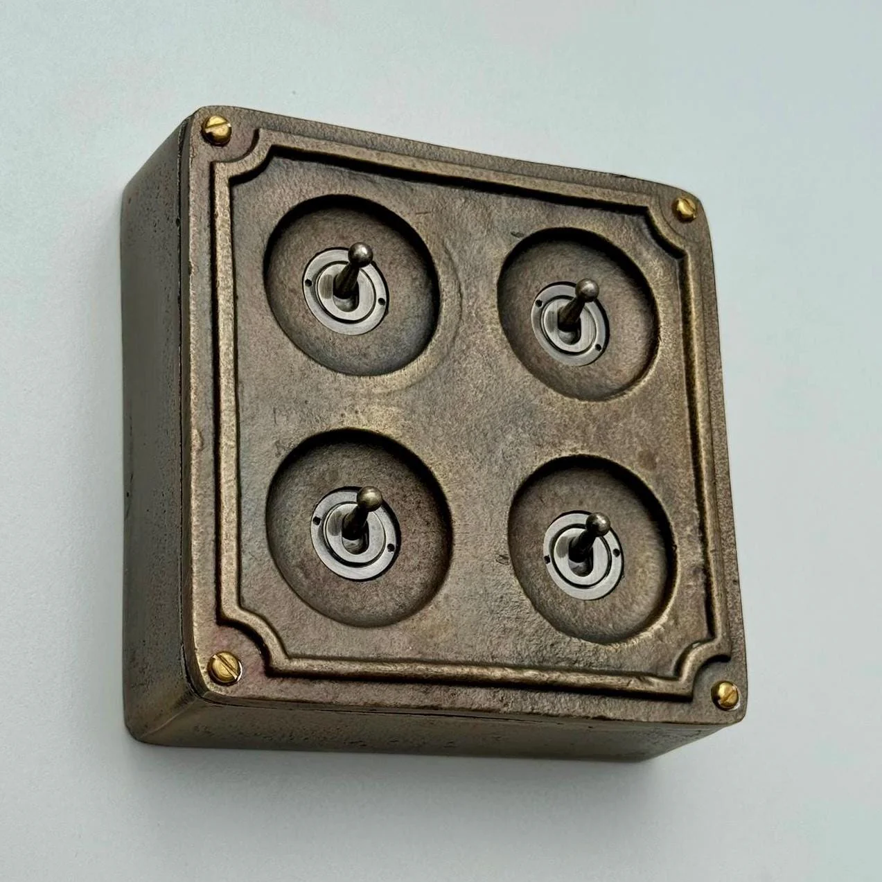 4 Gang 2 Way Solid Antique Brass Bronze Metal Surface Mounting Conduit Light Switch Industrial - Vintage Britmac Style - Image 5