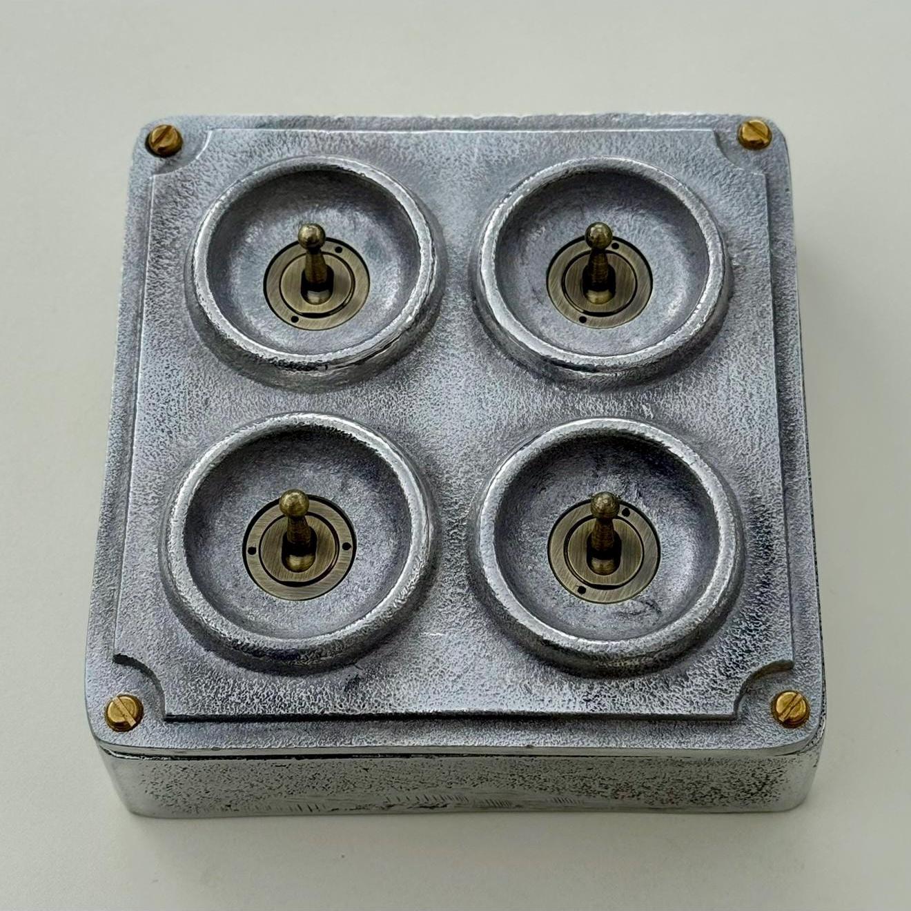 4 Gang 2 Way Solid Cast Metal Conduit Light Switch Industrial - Vintage Crabtree Style - Image 3