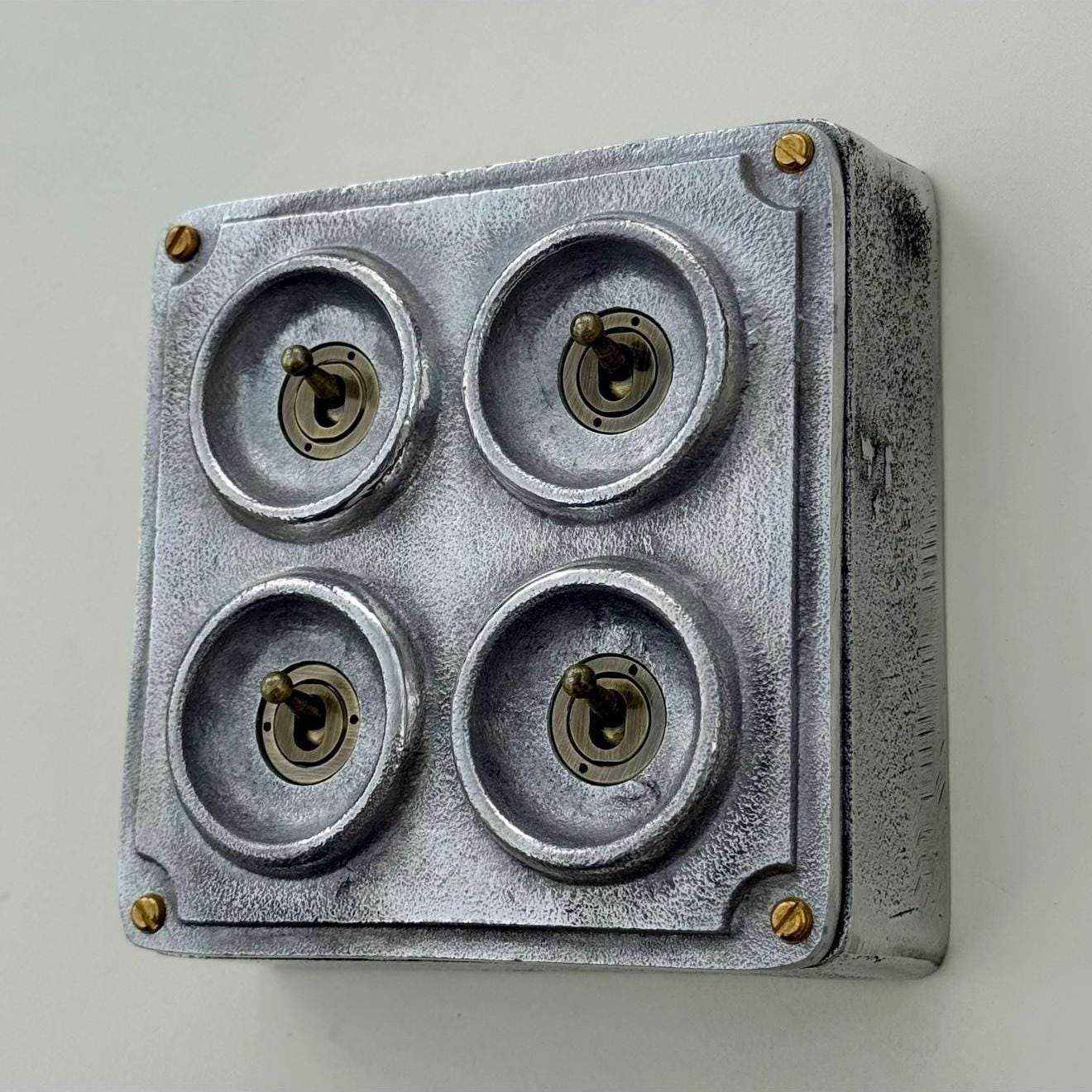 4 Gang 2 Way Solid Cast Metal Conduit Light Switch Industrial - Vintage Crabtree Style - Image 4