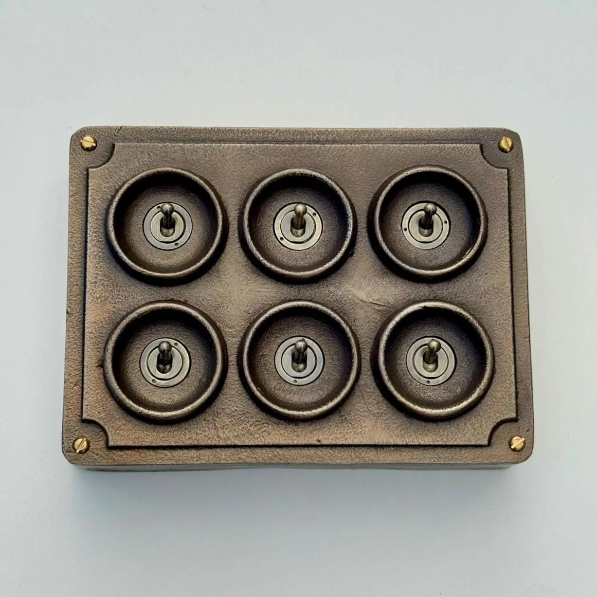 6 Gang 2 Way Antique Brass Solid Cast Metal Conduit Light Switch - Vintage Crabtree Style - Image 5