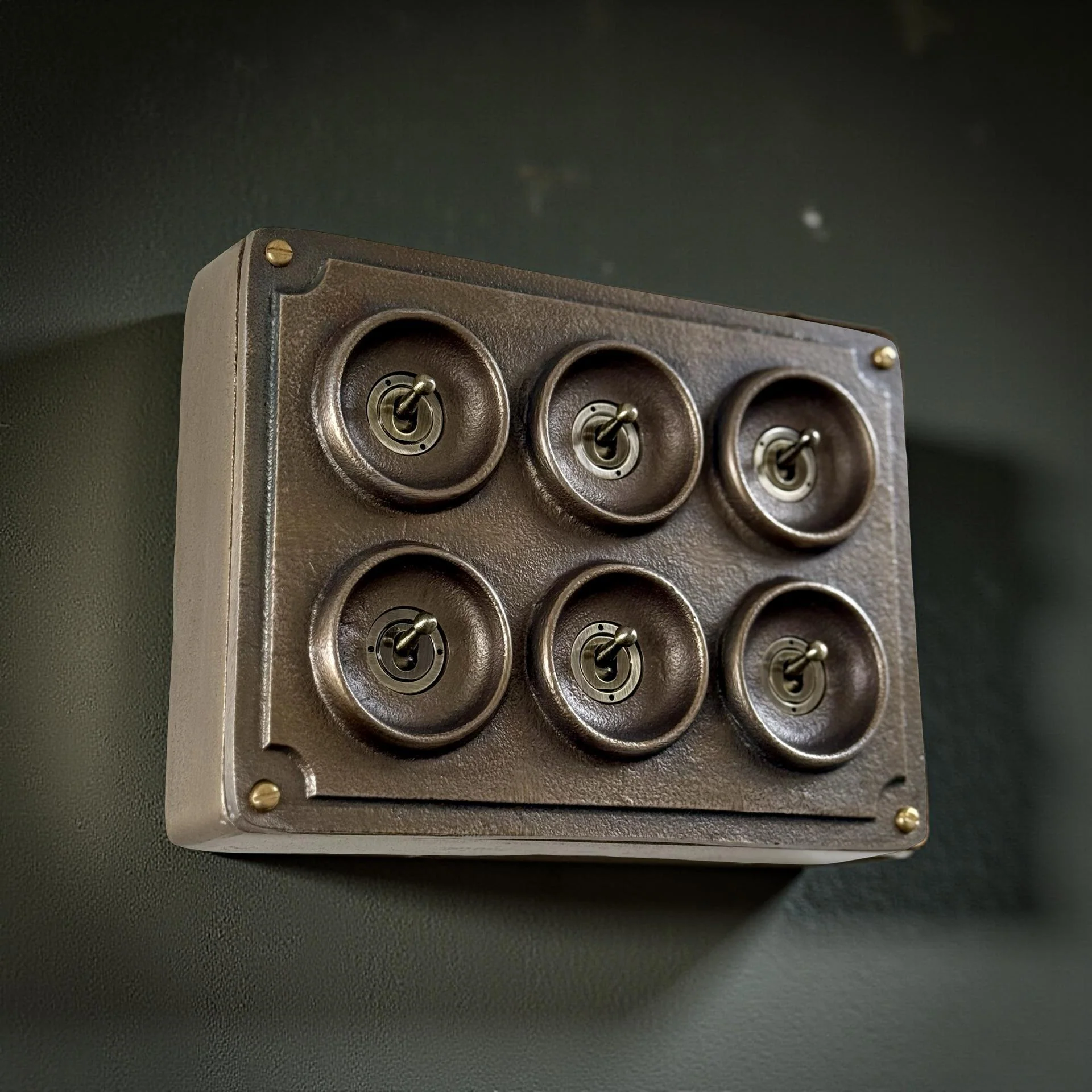 6 Gang 2 Way Antique Brass Solid Cast Metal Conduit Light Switch - Vintage Crabtree Style - Image 6