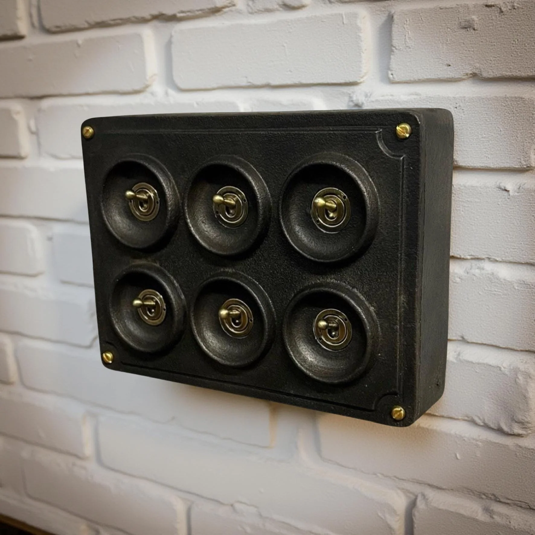 6 Gang 2 Way Matt Black Solid Cast Metal Conduit Light Switch Industrial - Image 6