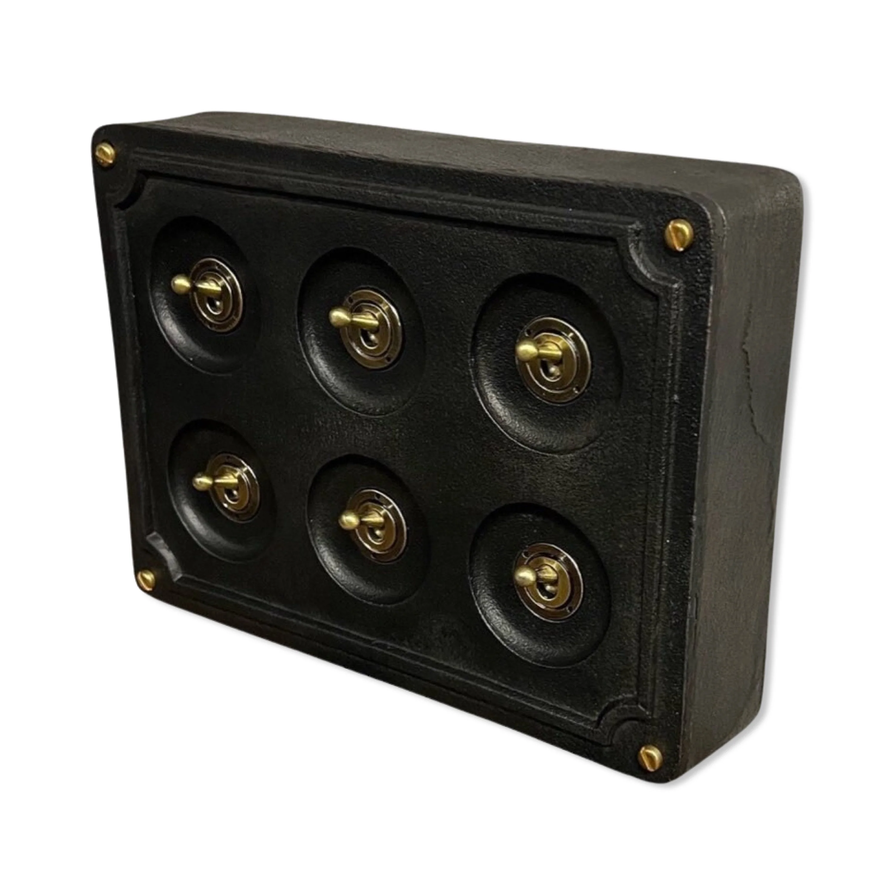 6 Gang 2 Way Black Zinc Solid Cast Metal Surface Mounting Conduit Light Switch Industrial - BS EN Approved Vintage Britmac Style