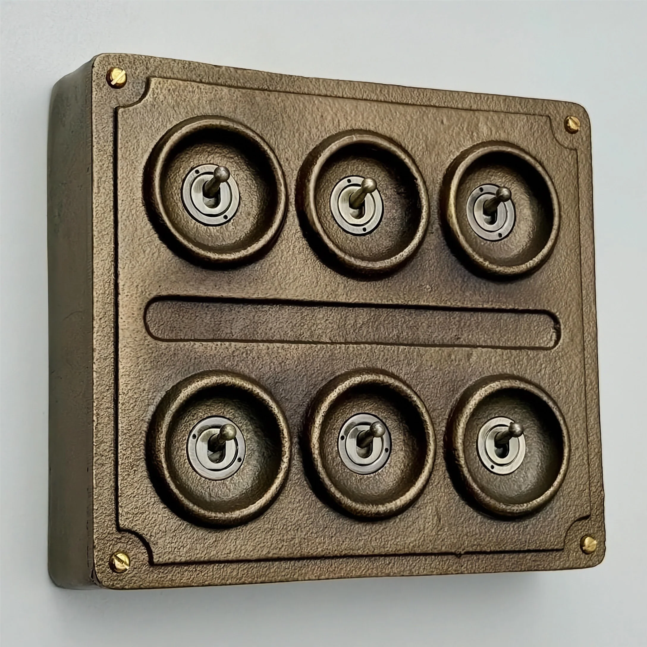 6 Gang 2 Way Antique Brass Solid Cast Metal Conduit Light Switch