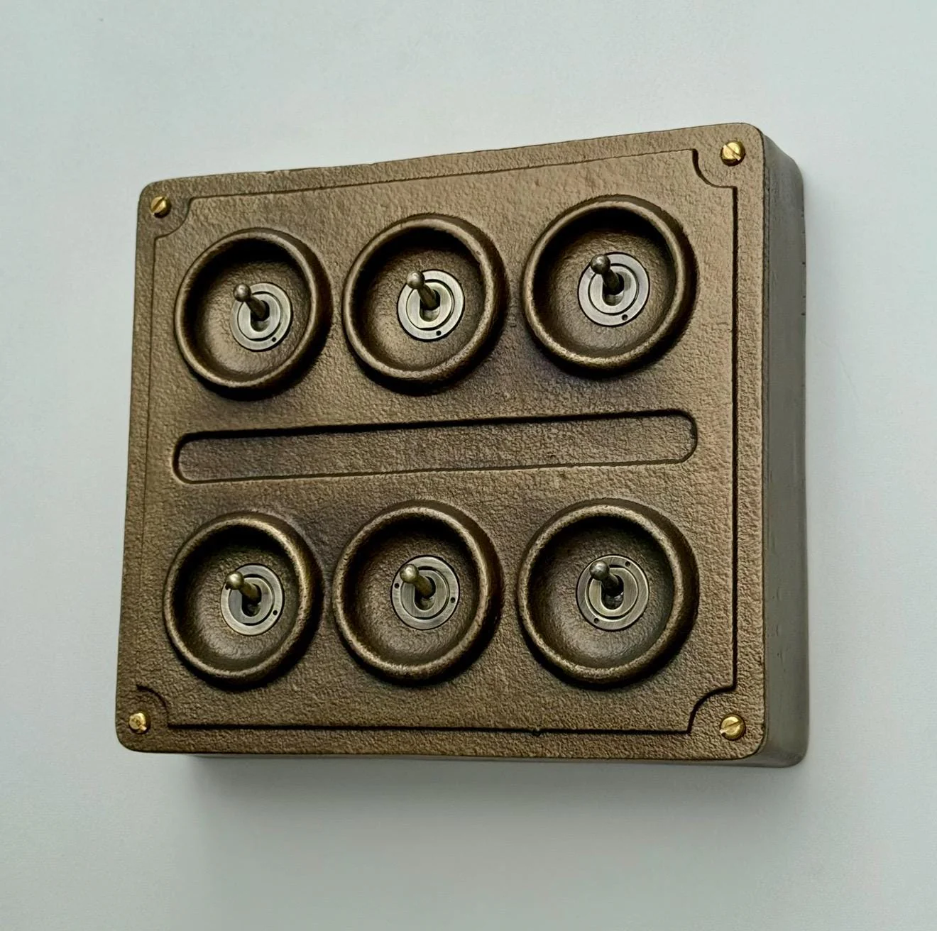 6 Gang 2 Way Antique Brass Solid Cast Metal Conduit Light Switch - Image 5