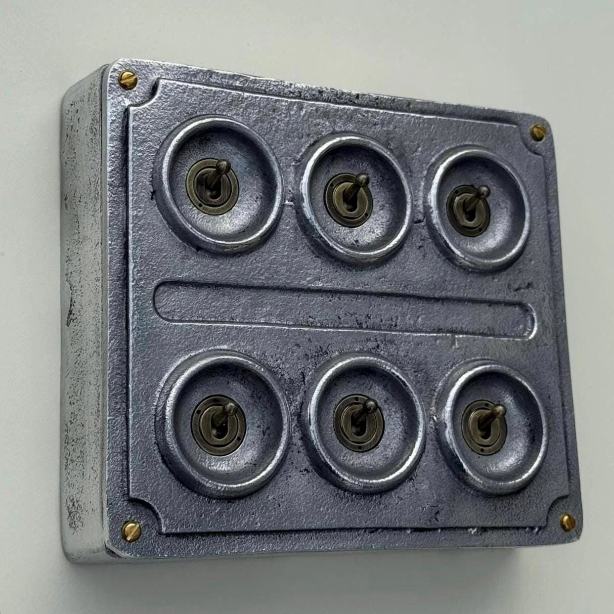 6 Gang 2 Way Solid Cast Metal Conduit Light Switch Industrial - Vintage Crabtree Style