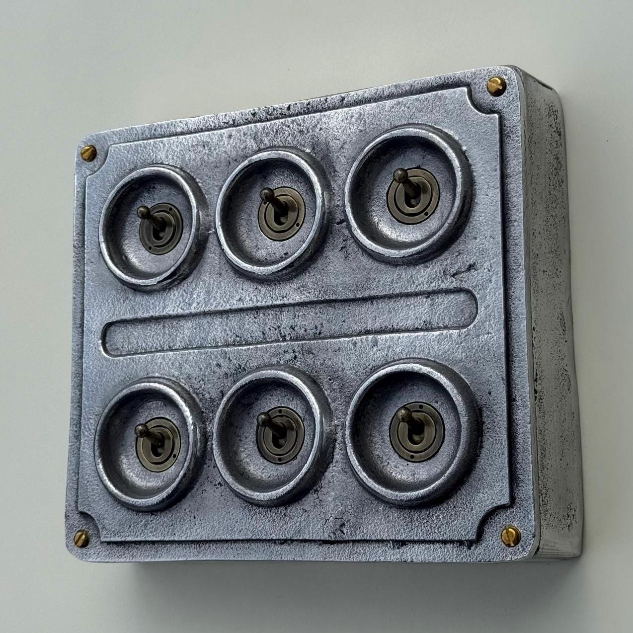 6 Gang 2 Way Solid Cast Metal Conduit Light Switch Industrial - Vintage Crabtree Style - Image 3