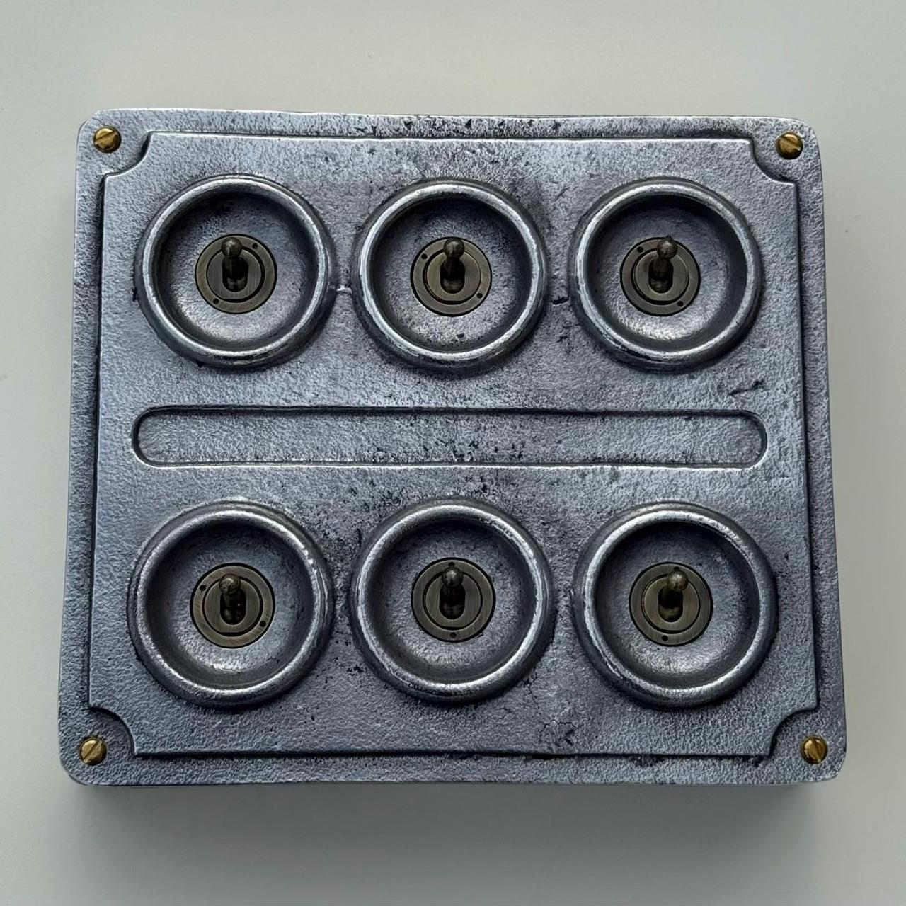 6 Gang 2 Way Solid Cast Metal Conduit Light Switch Industrial - Vintage Crabtree Style - Image 4