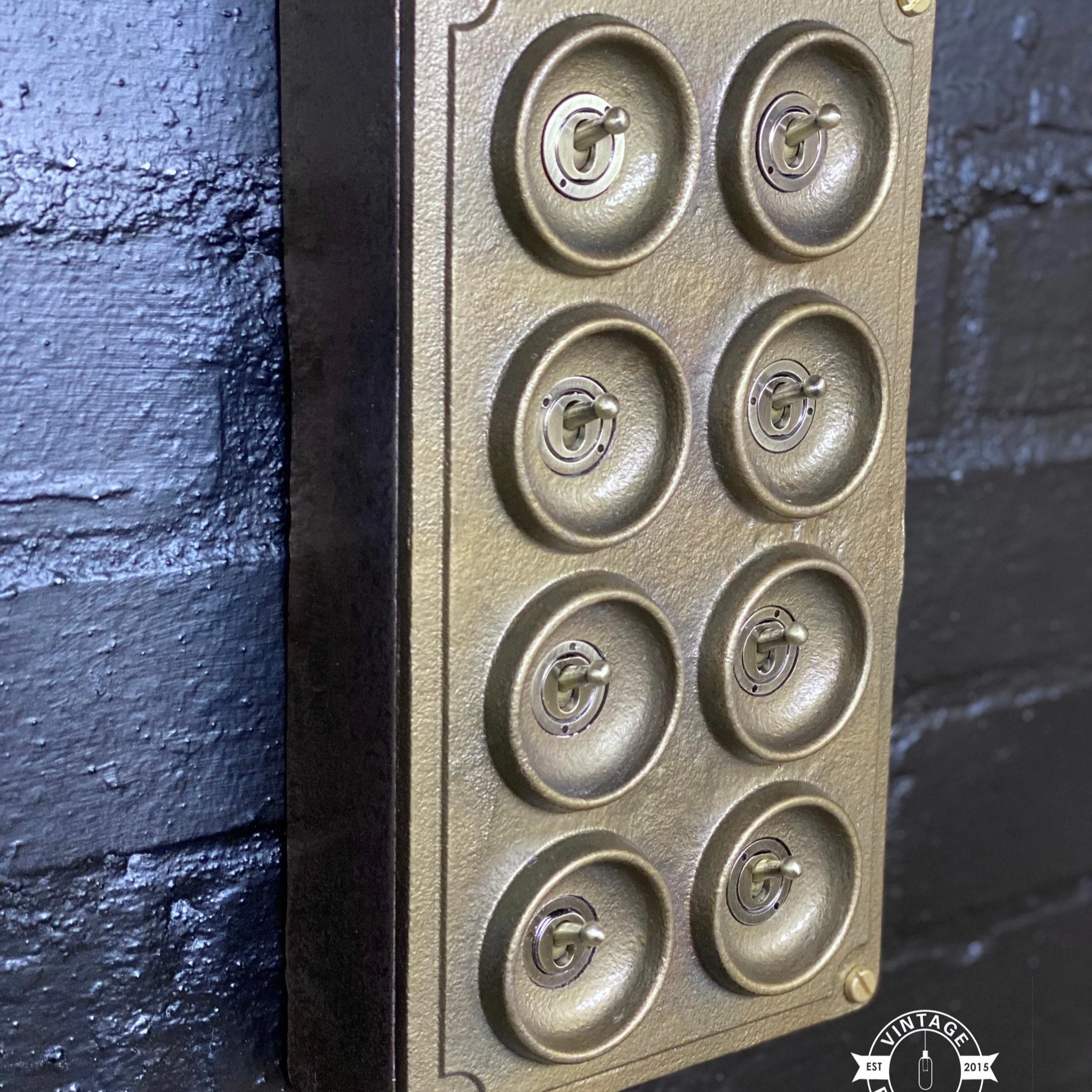 8 Gang 2 Way Bronze Solid Cast Metal Conduit Light Switch Industrial - BS EN Approved Vintage Crabtree 1950’s Style - Image 5