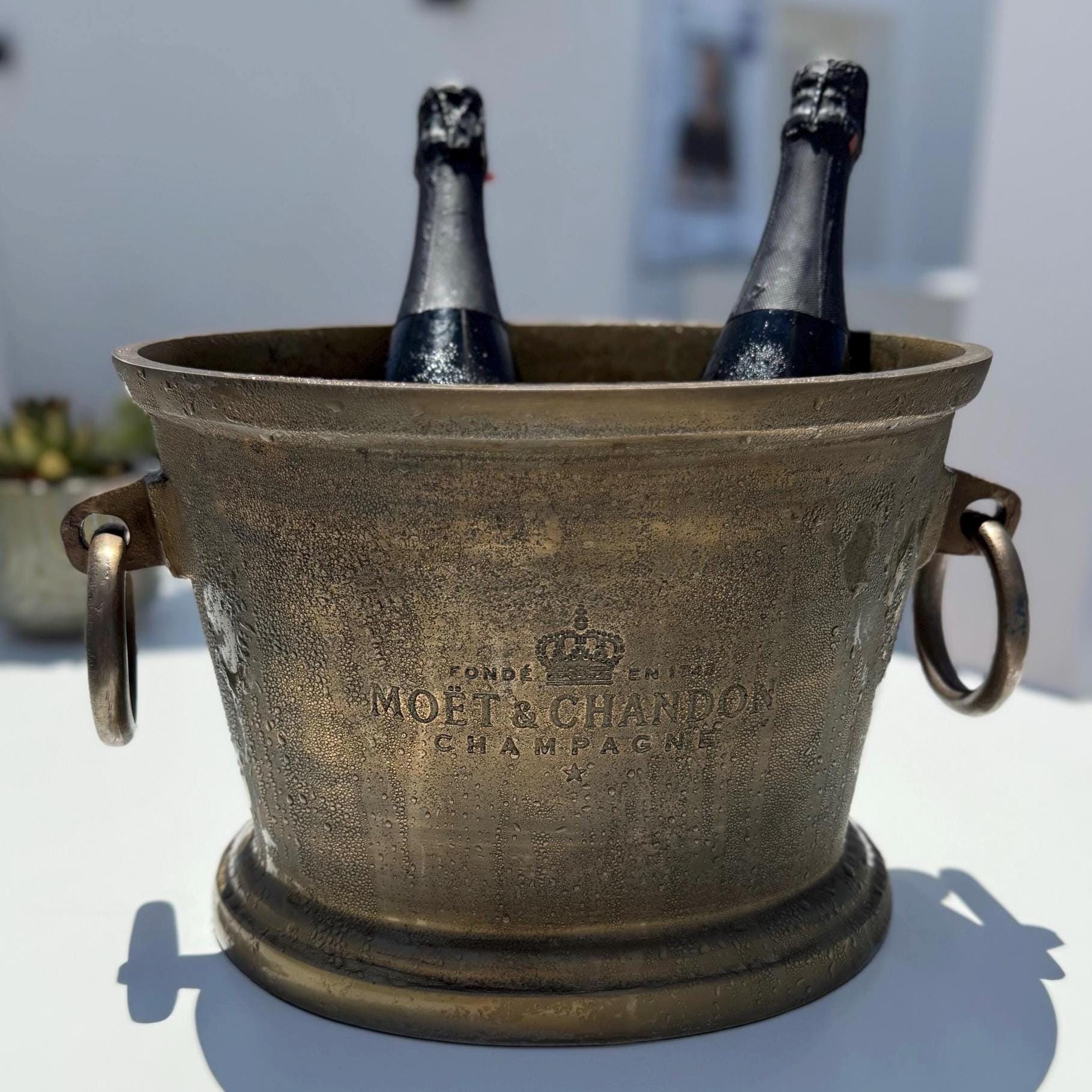 Moët & Chandon Antique Brass Great Gatsby ~ Solid Cast Engraved Champagne Ice Bucket | Wine Cooler - Image 5