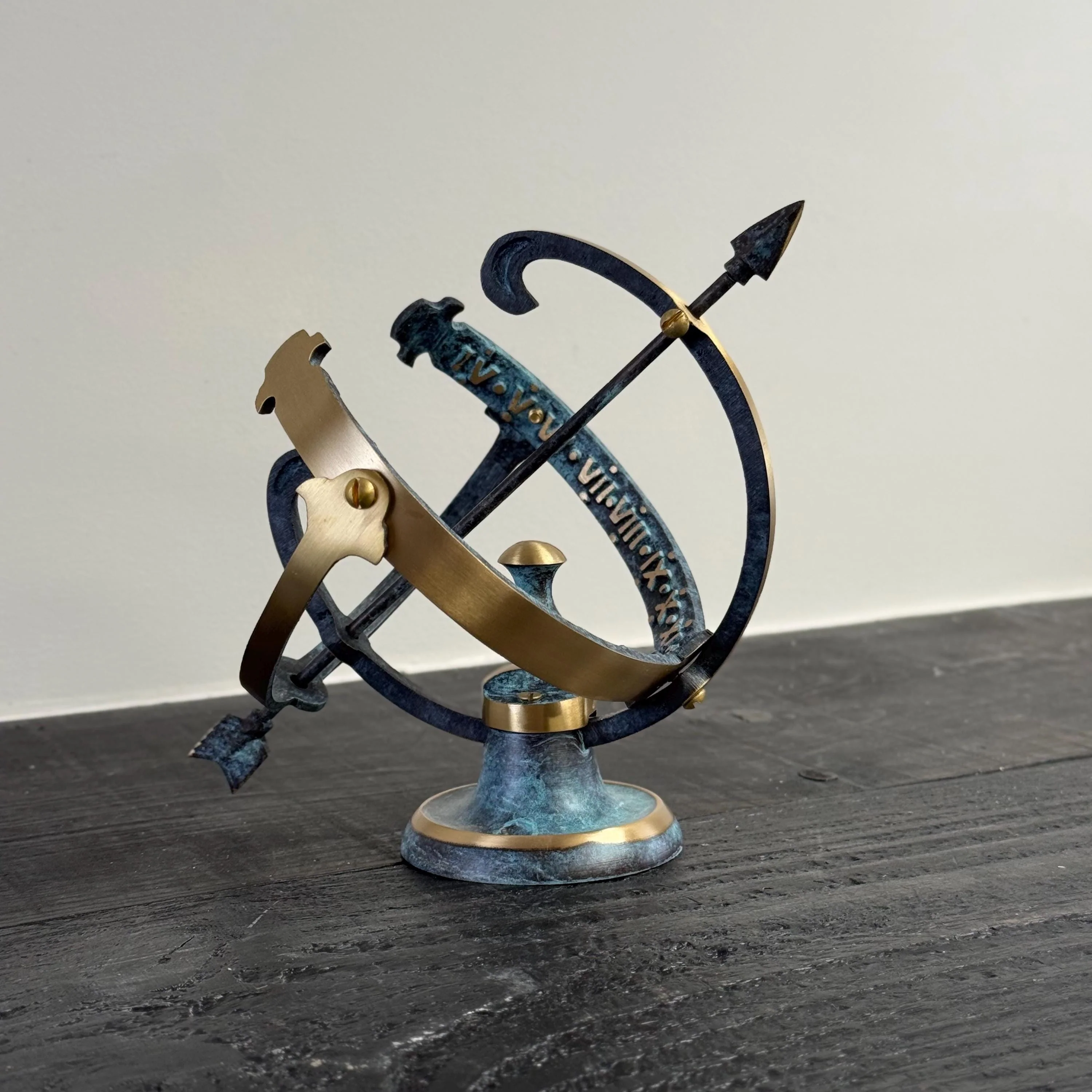 Armillary Small Solid Brass Verdigris Patina Sphere Sundial - Image 3