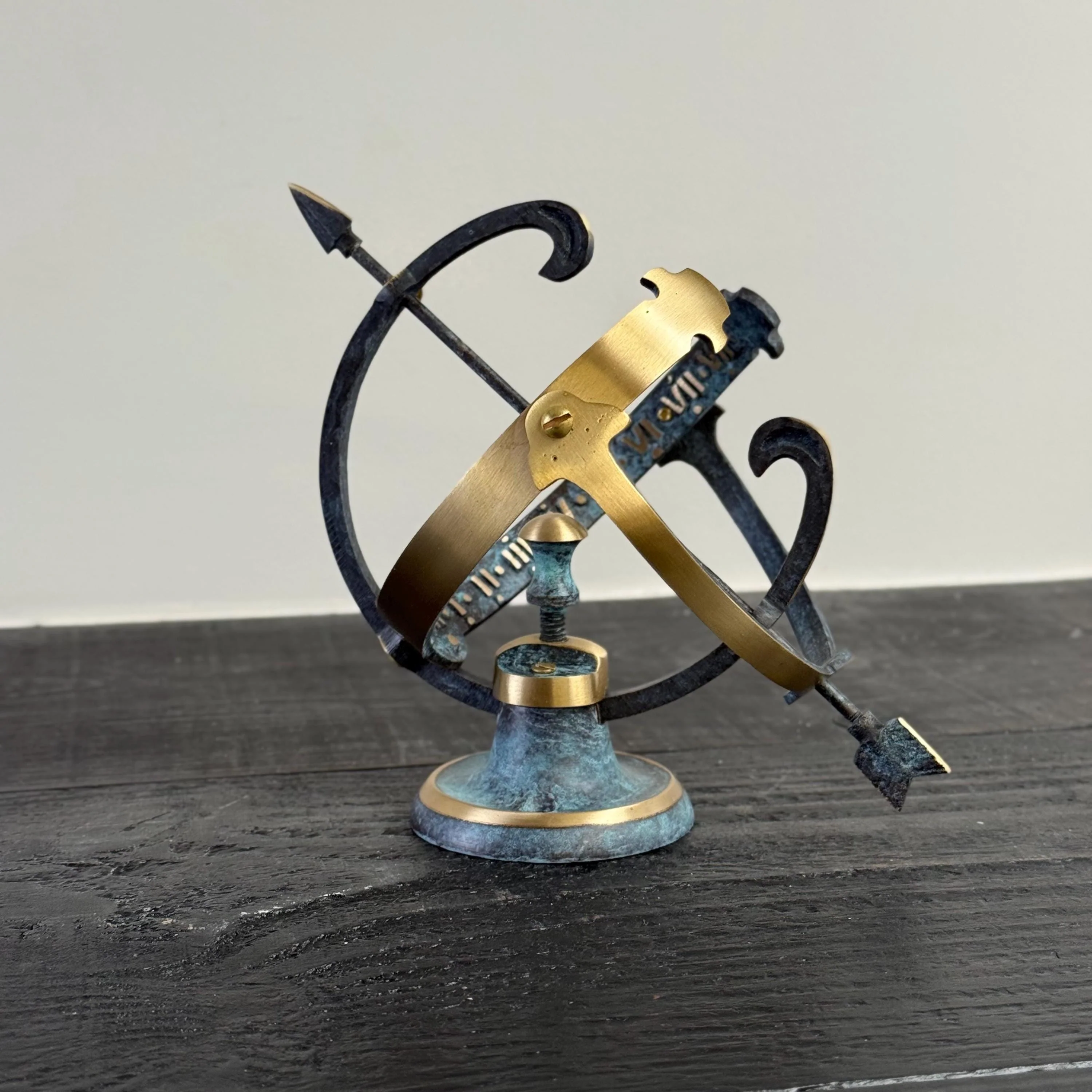 Armillary Small Solid Brass Verdigris Patina Sphere Sundial - Image 4