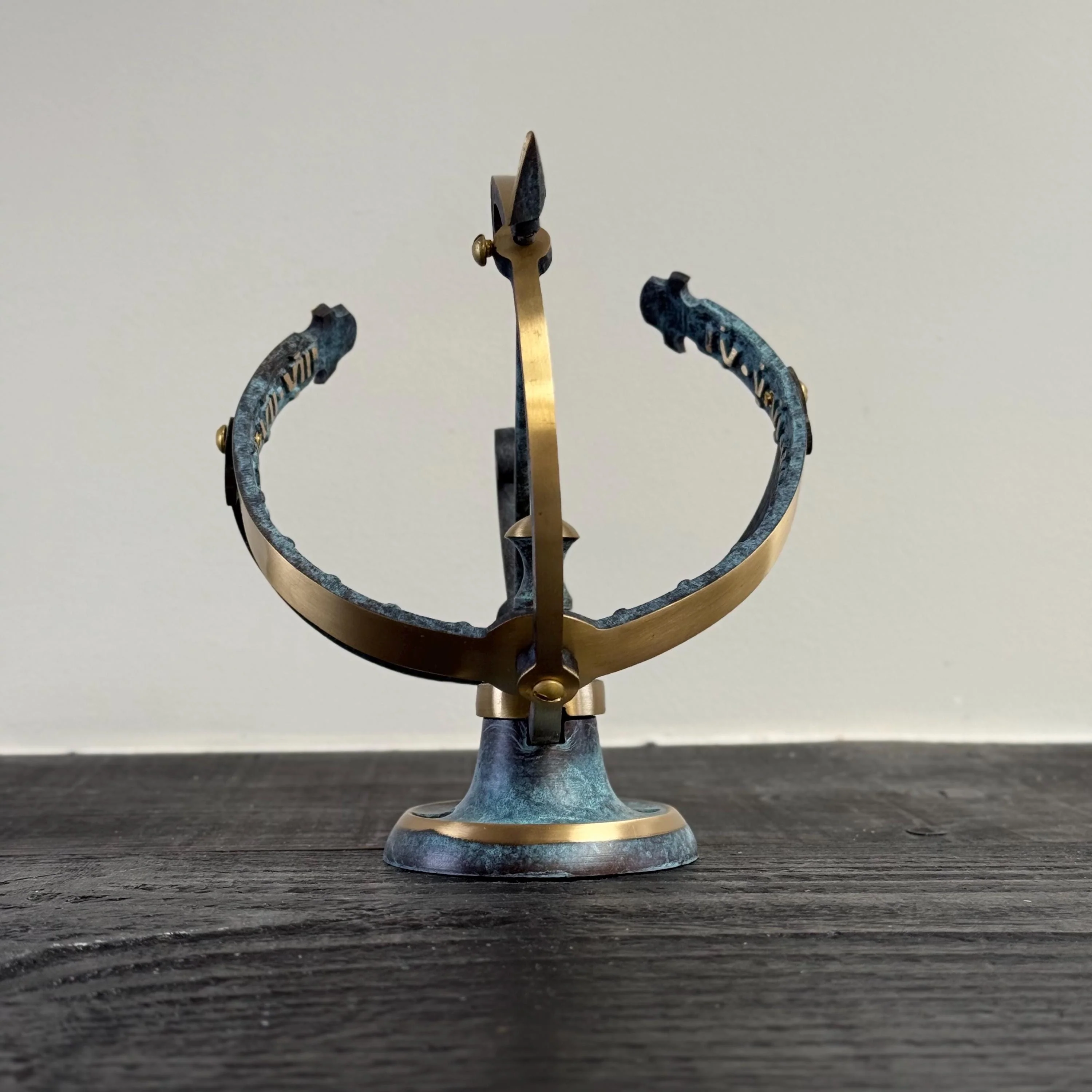 Armillary Small Solid Brass Verdigris Patina Sphere Sundial - Image 5