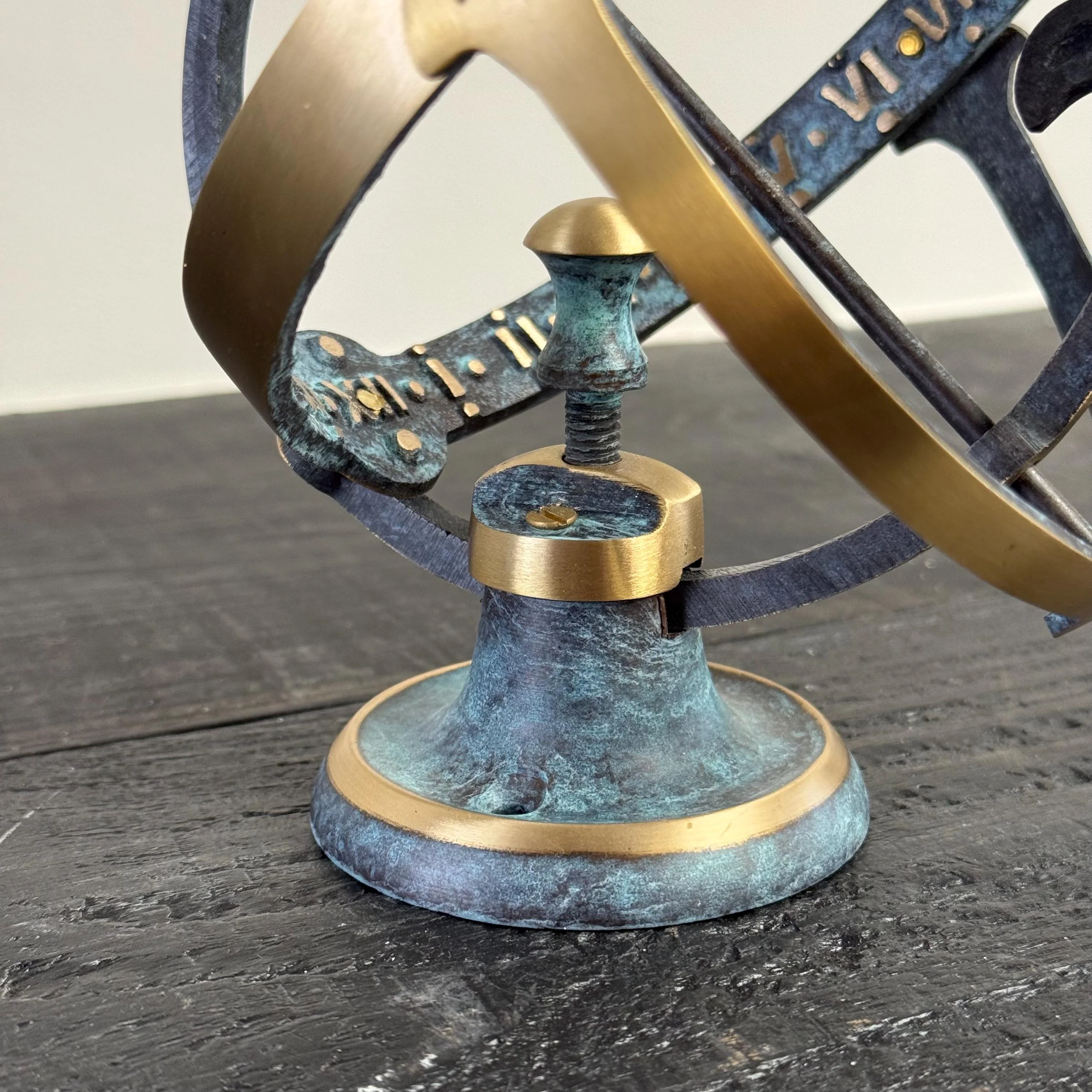Armillary Small Solid Brass Verdigris Patina Sphere Sundial - Image 6