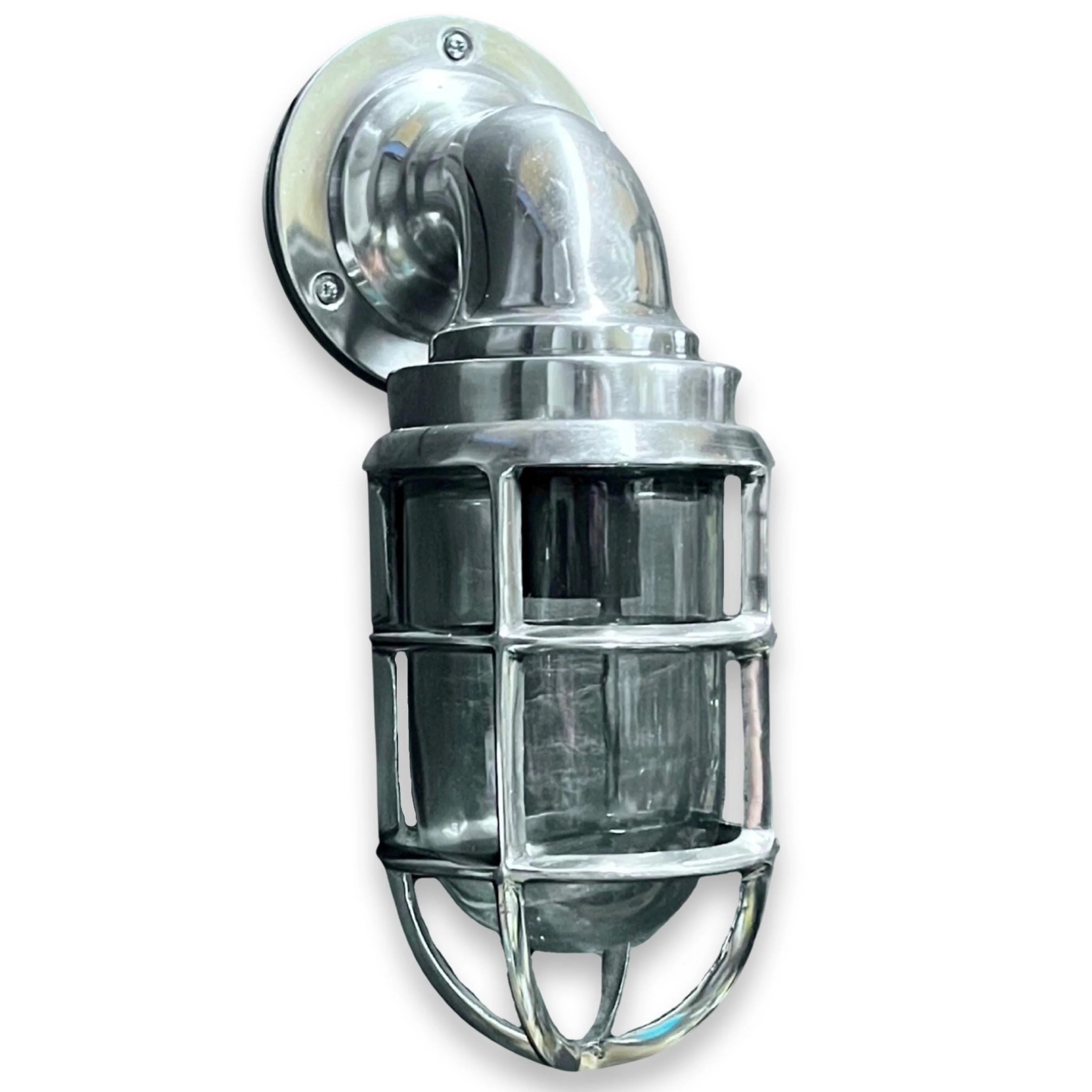 Beachamwell ~ Bulkhead Outdoor & Bathroom Sconce Wall Light Polished Silver  **Factory Second** | 10.5 Inch