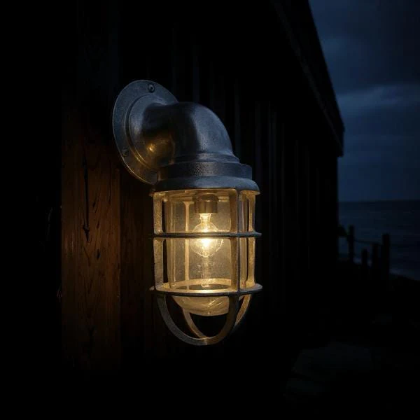 Beachamwell ~ Raw Solid Brass Sawn Neck Outdoor & Bathroom Wall Bulkhead Light ~ 10.5 Inch - Image 11