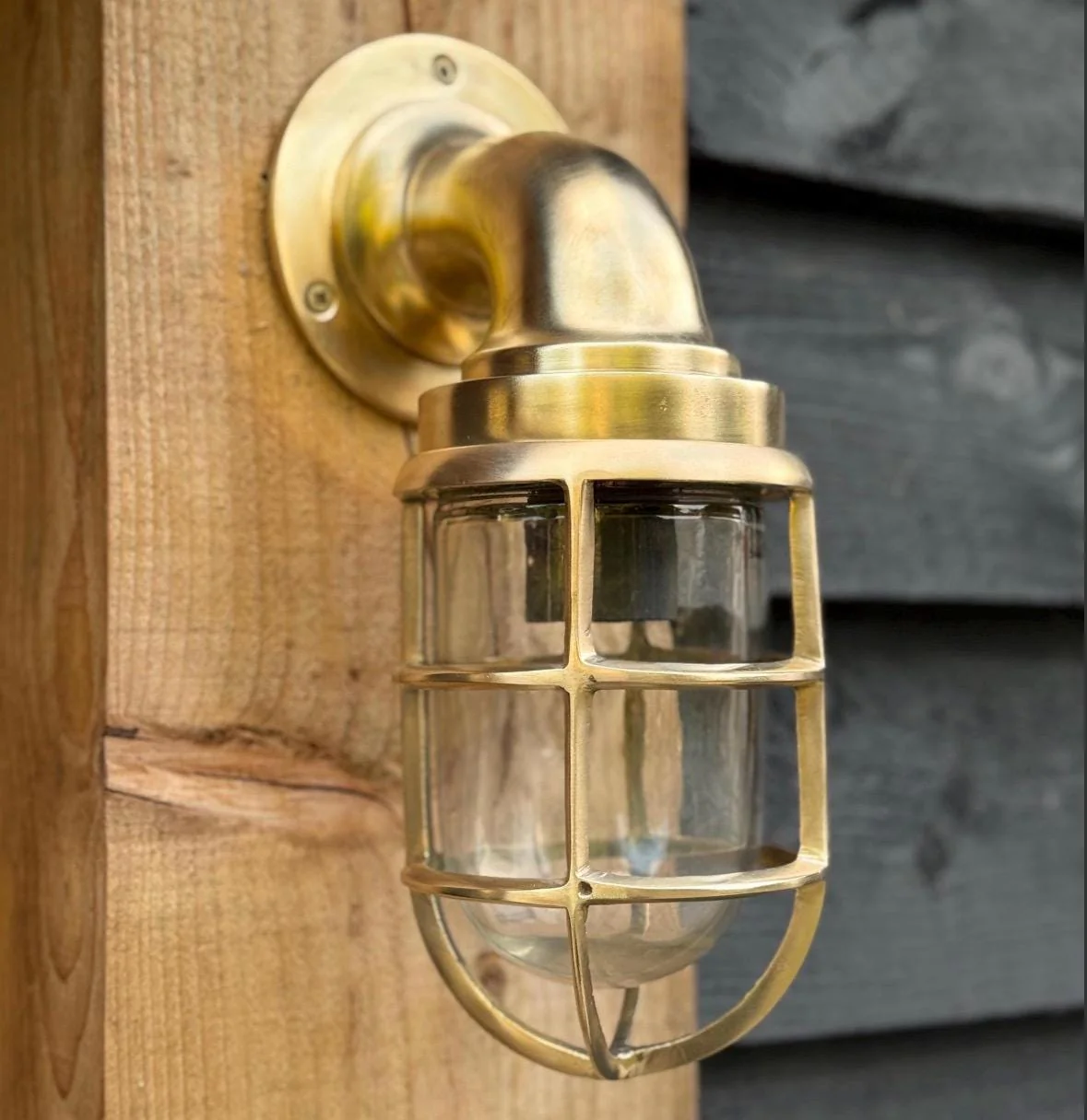Beachamwell ~ Raw Solid Brass Sawn Neck Outdoor & Bathroom Wall Bulkhead Light ~ 10.5 Inch - Image 12