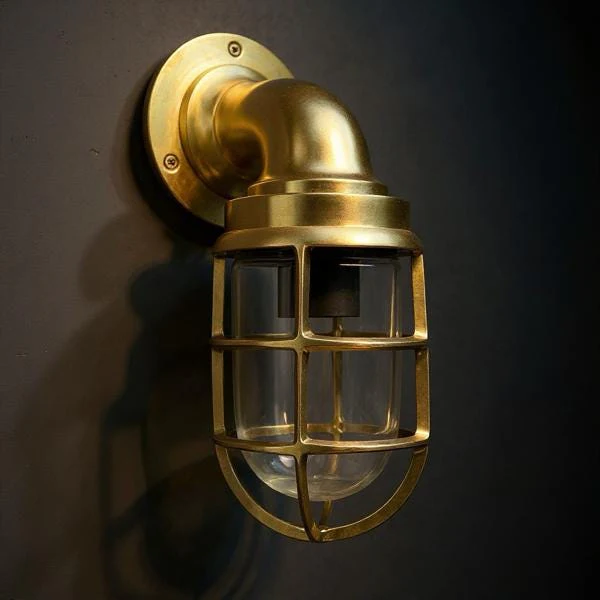 Beachamwell ~ Raw Solid Brass Sawn Neck Outdoor & Bathroom Wall Bulkhead Light ~ 10.5 Inch - Image 13