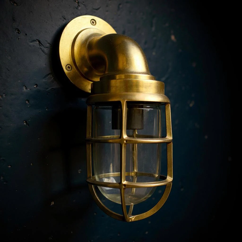 Beachamwell ~ Raw Solid Brass Sawn Neck Outdoor & Bathroom Wall Bulkhead Light ~ 10.5 Inch - Image 16