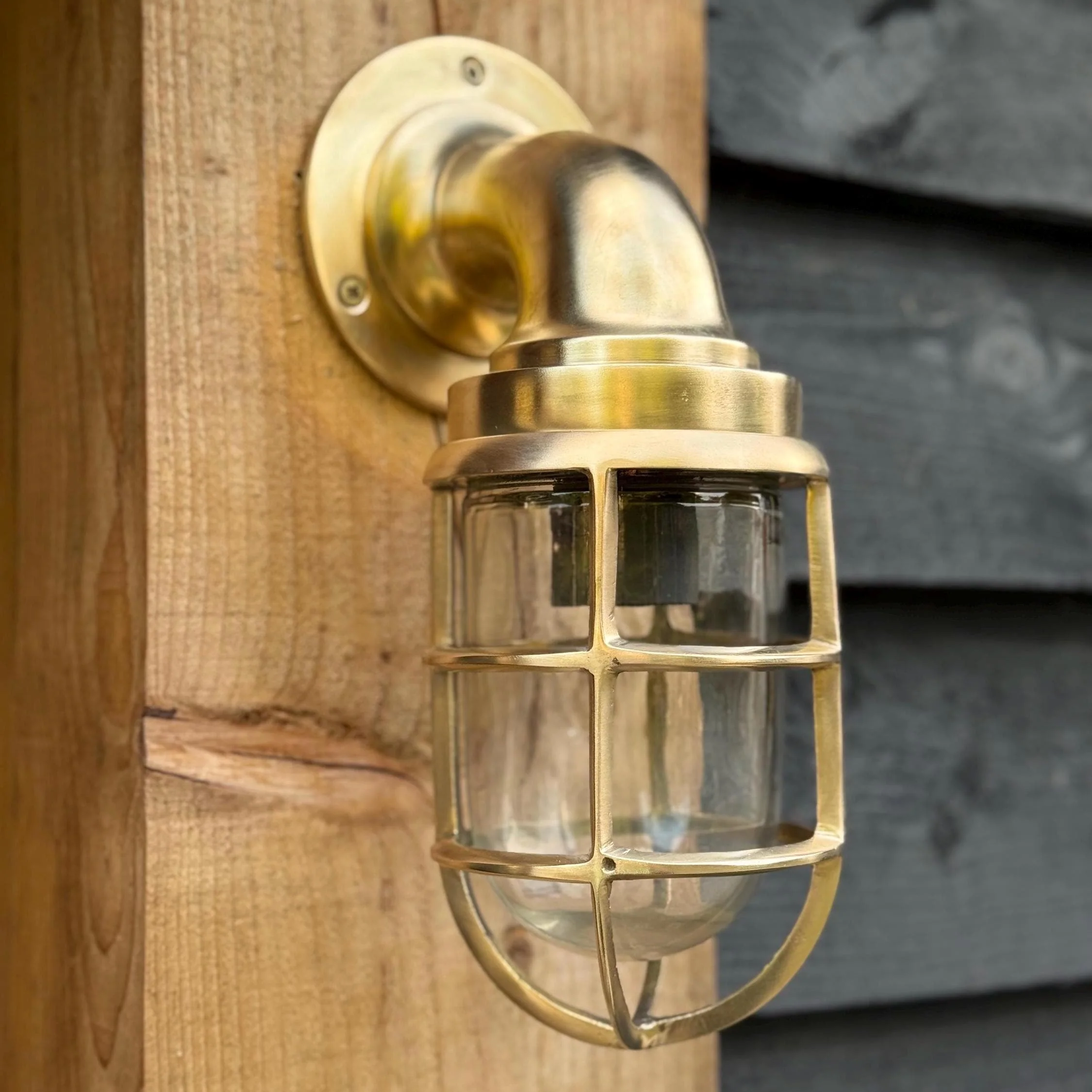 Beachamwell ~ Raw Solid Brass Sawn Neck Outdoor & Bathroom Wall Bulkhead Light ~ 10.5 Inch - Image 3