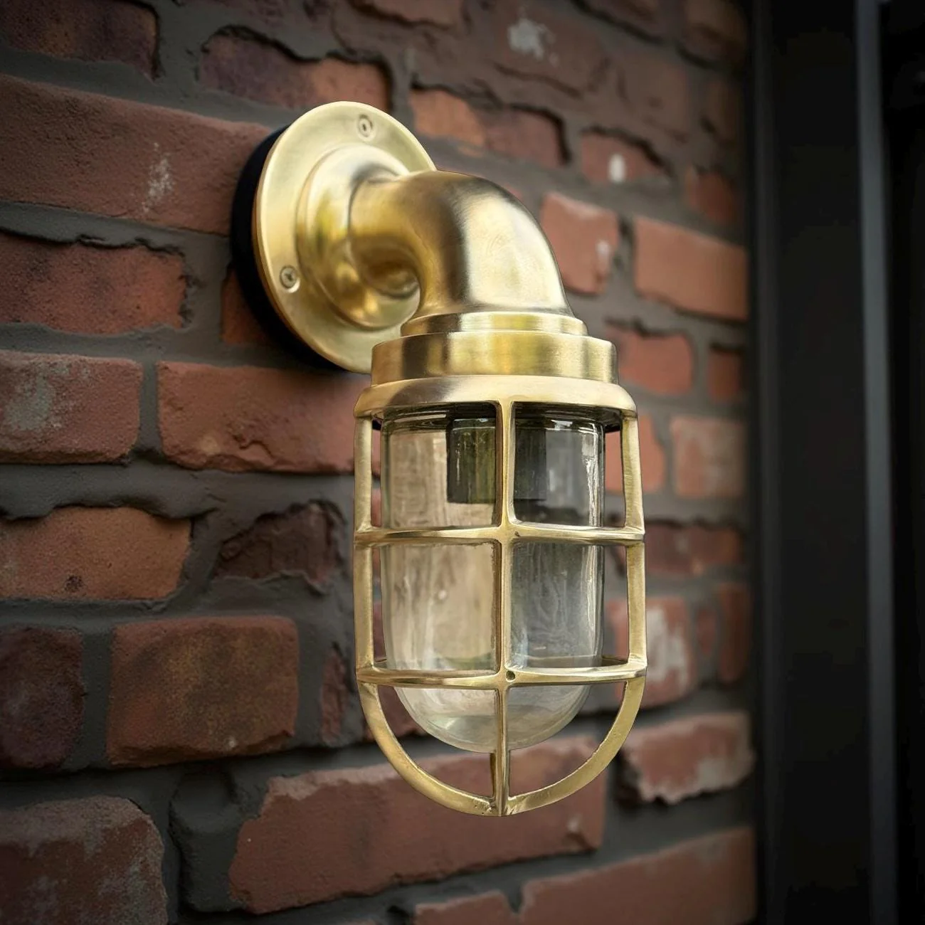 Beachamwell ~ Raw Solid Brass Sawn Neck Outdoor & Bathroom Wall Bulkhead Light ~ 10.5 Inch - Image 6