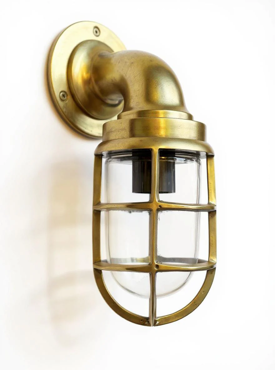 Beachamwell ~ Raw Solid Brass Sawn Neck Outdoor & Bathroom Wall Bulkhead Light ~ 10.5 Inch - Image 7