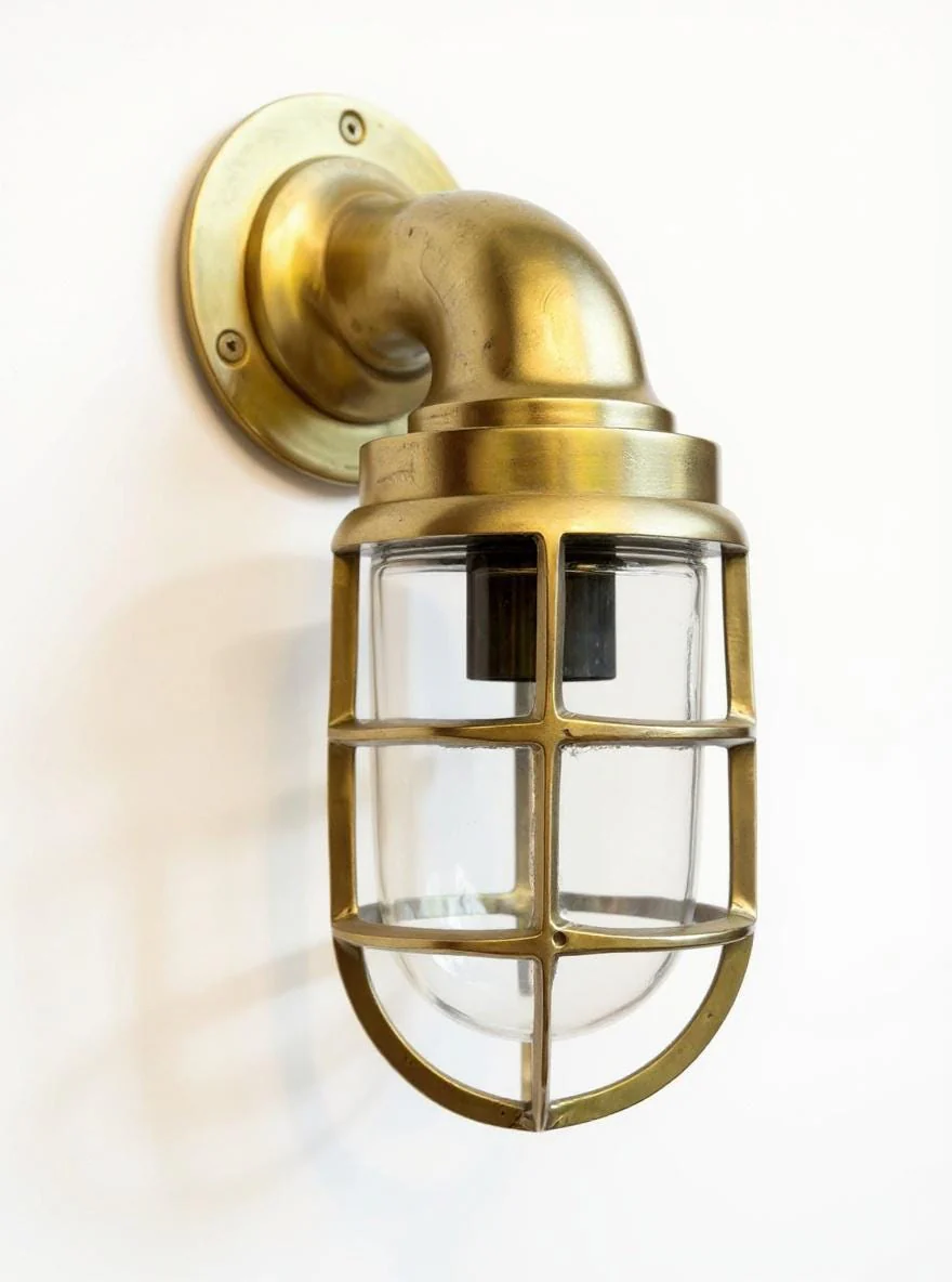 Beachamwell ~ Raw Solid Brass Sawn Neck Outdoor & Bathroom Wall Bulkhead Light ~ 10.5 Inch - Image 8