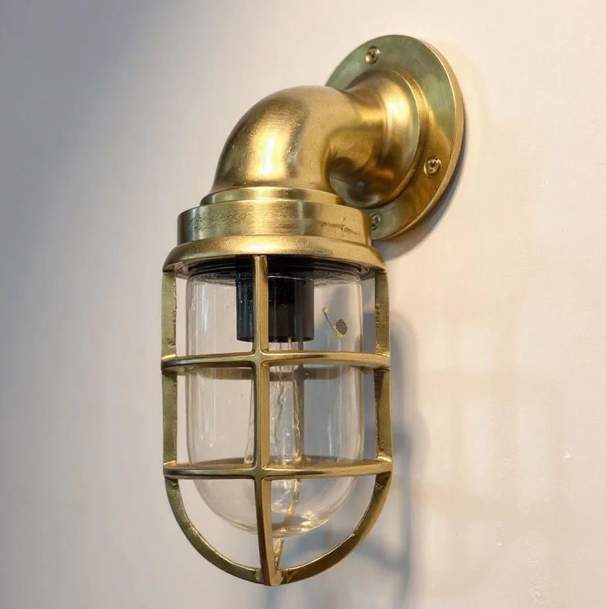 Beachamwell ~ Raw Solid Brass Sawn Neck Outdoor & Bathroom Wall Bulkhead Light ~ 10.5 Inch - Image 9