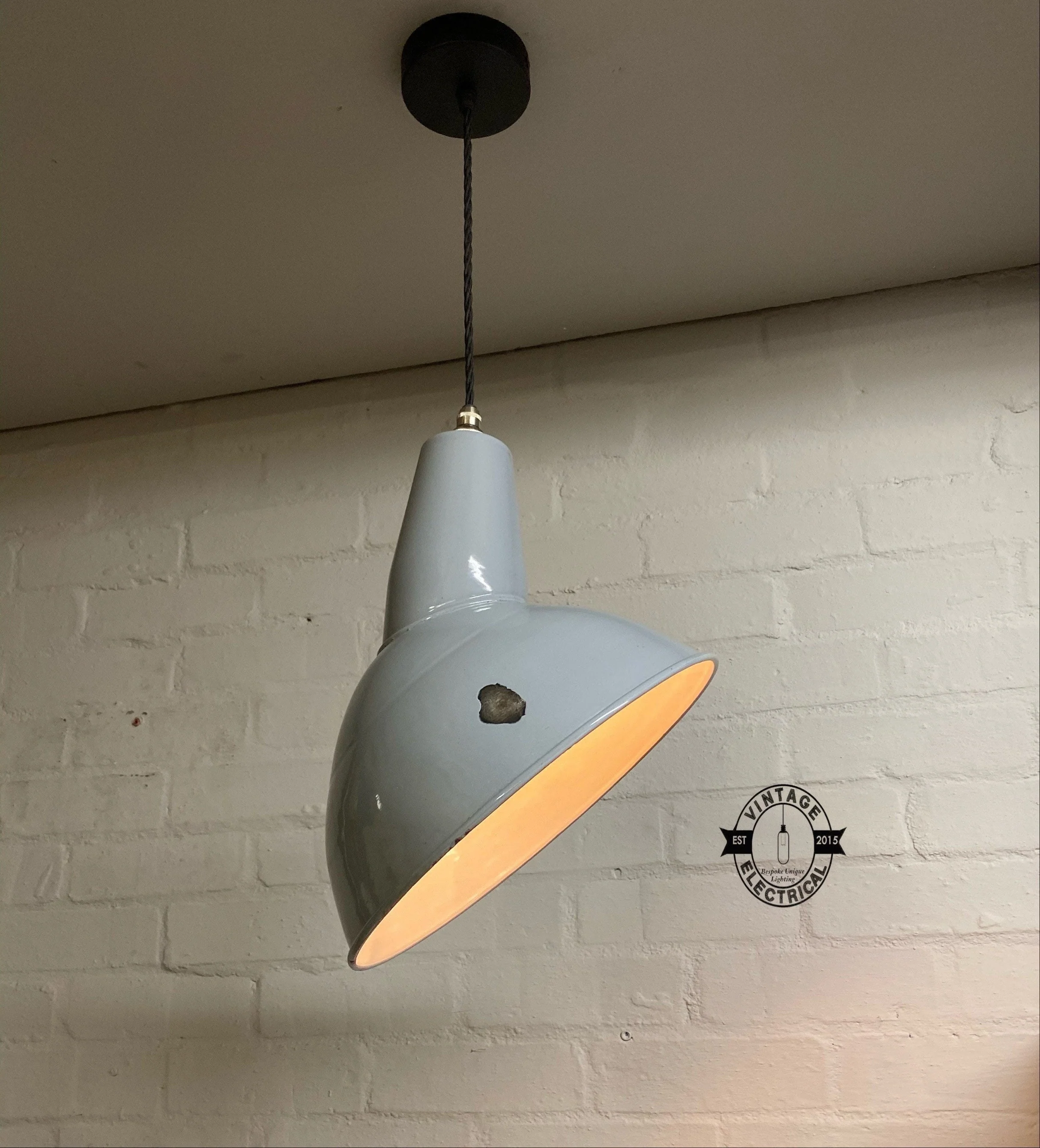 Benjamin 1950s Grey Industrial Parabolic Shade Pendant Set Light | Ceiling Dining Room Kitchen Table | Vintage 1 x Edison Filament Bulb Lamp - Image 2