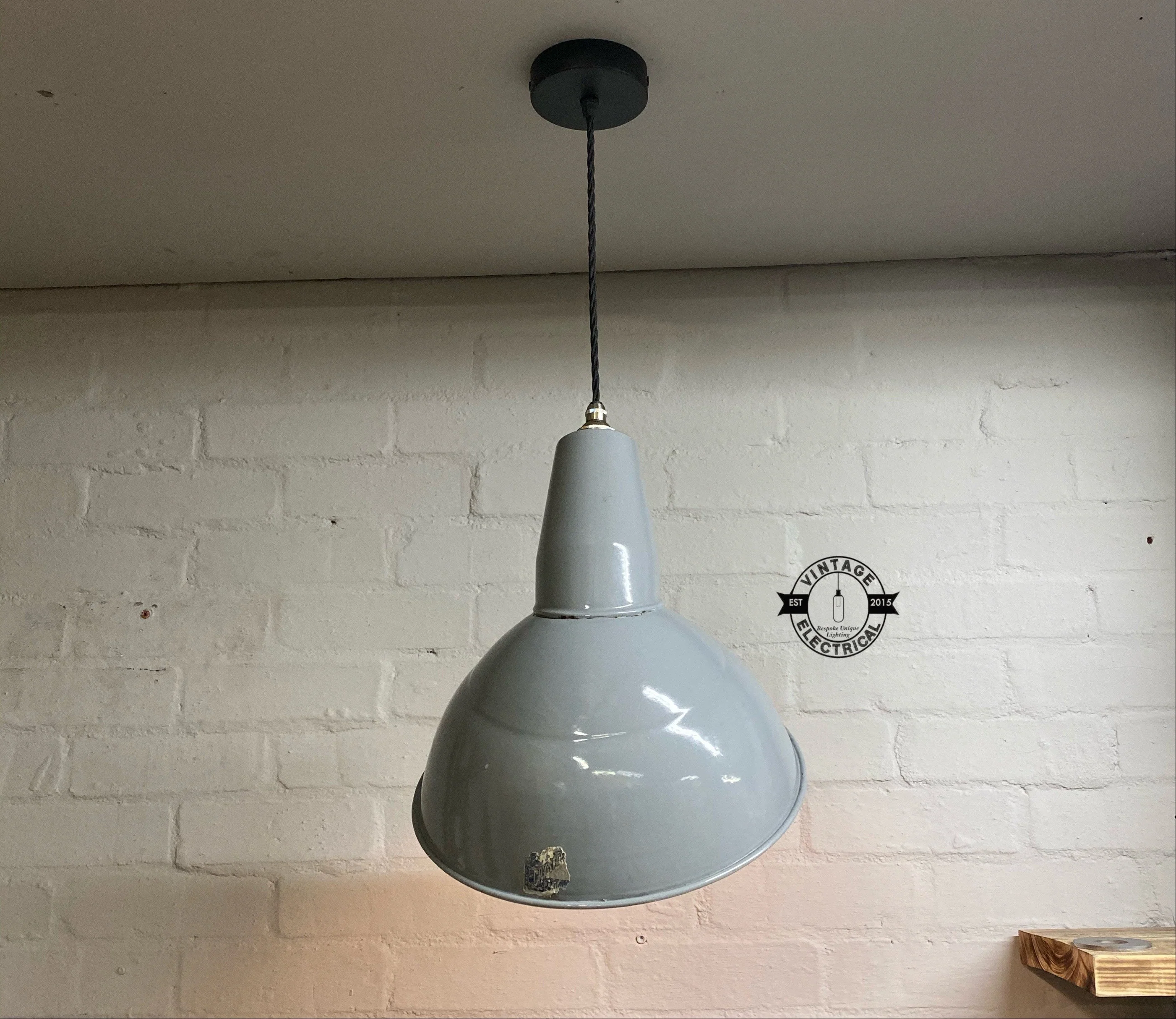 Benjamin 1950s Grey Industrial Parabolic Shade Pendant Set Light | Ceiling Dining Room Kitchen Table | Vintage 1 x Edison Filament Bulb Lamp - Image 3
