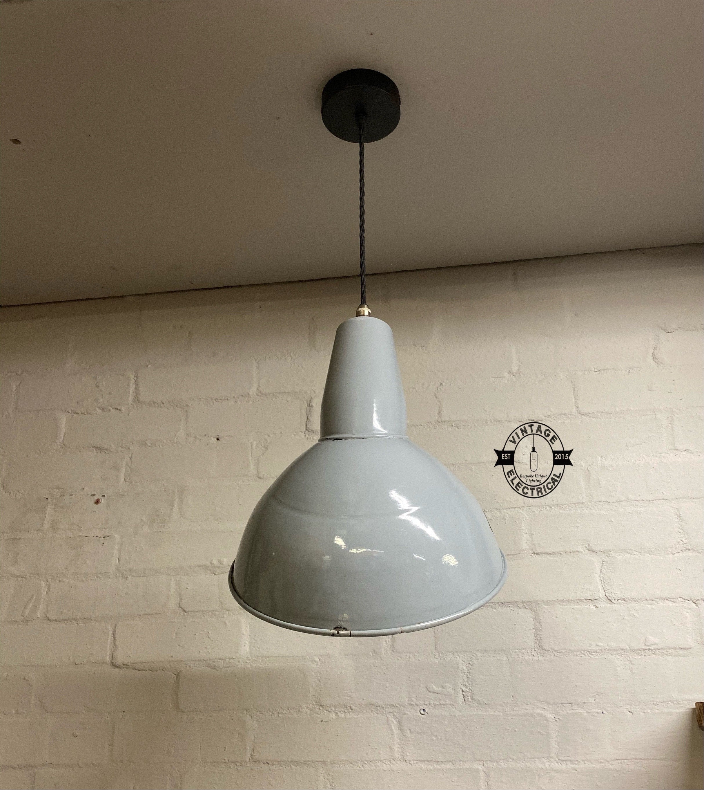 Benjamin 1950s Grey Industrial Parabolic Shade Pendant Set Light | Ceiling Dining Room Kitchen Table | Vintage 1 x Edison Filament Bulb Lamp - Image 5