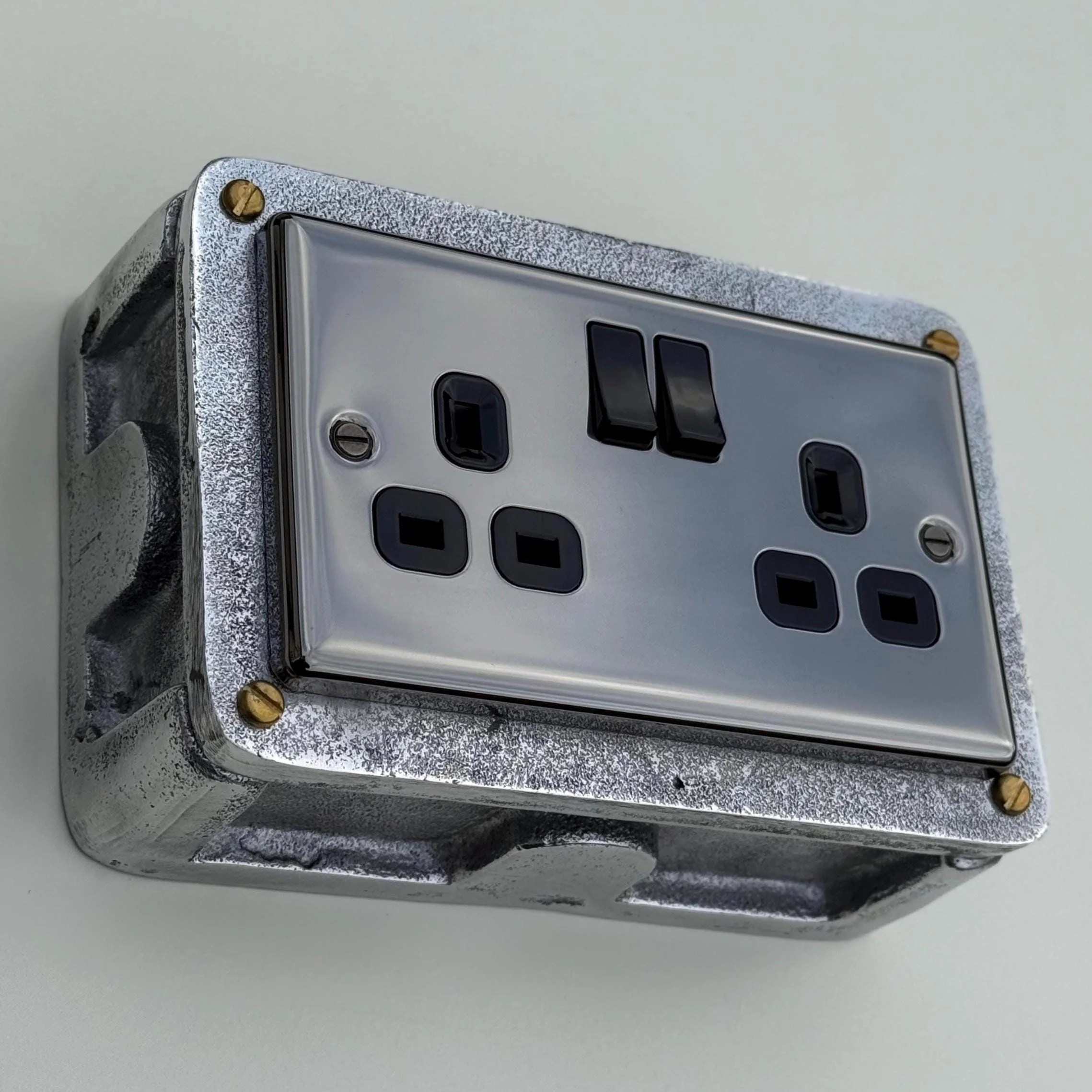 Black Nickel Double Switched 13A Power Socket 230V 13A 2 Gang 2G Solid Cast Metal Conduit Switch Industrial - Image 6