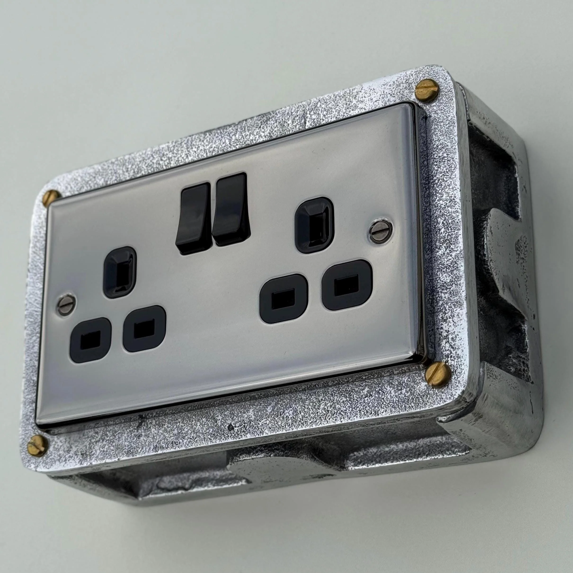 Black Nickel Double Switched 13A Power Socket 230V 13A 2 Gang 2G Solid Cast Metal Conduit Switch Industrial - Image 8