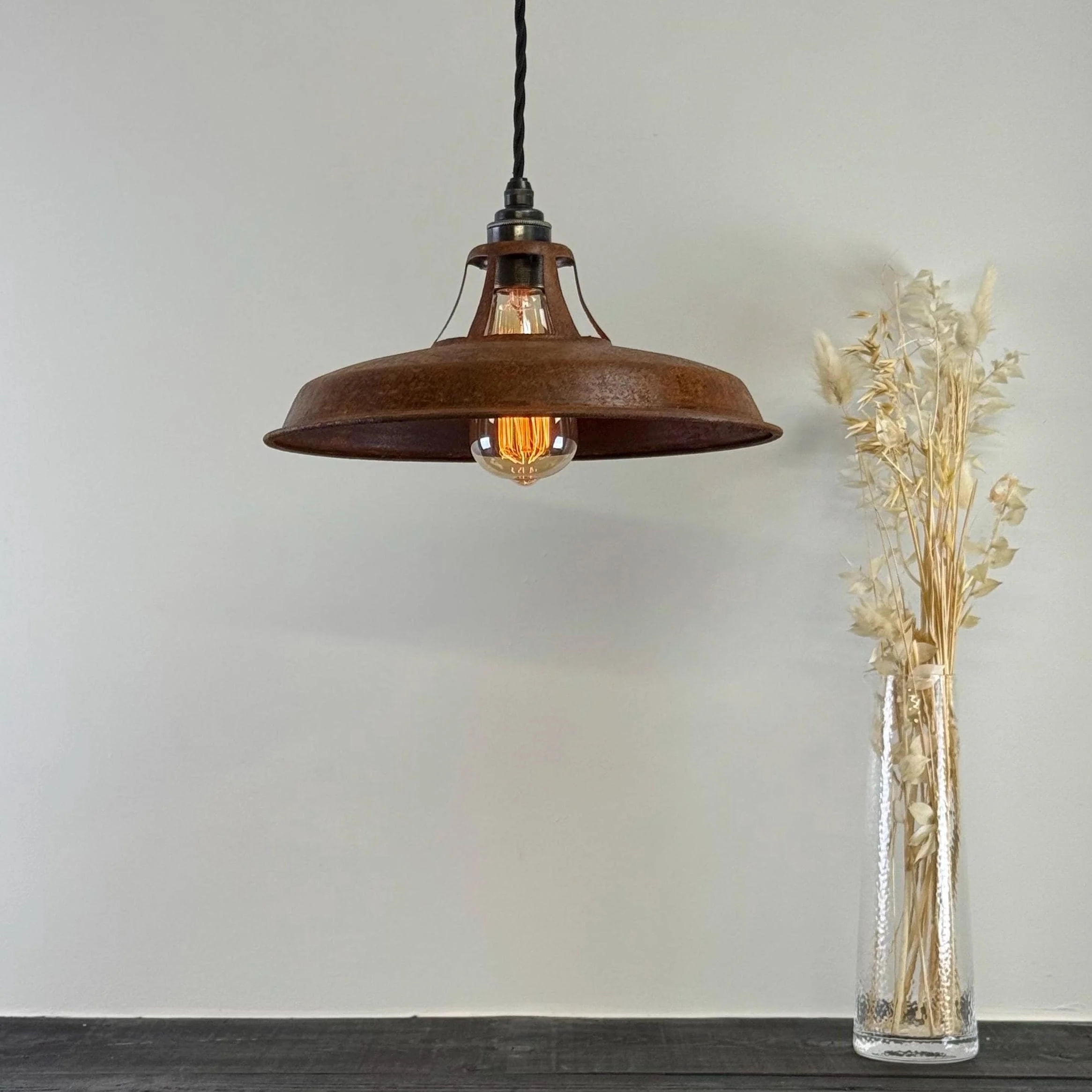 Bramerton ~ Rusted Industrial Benflux Lamp Shade Benflux Pendant Set Light - 12 Inch - Image 2