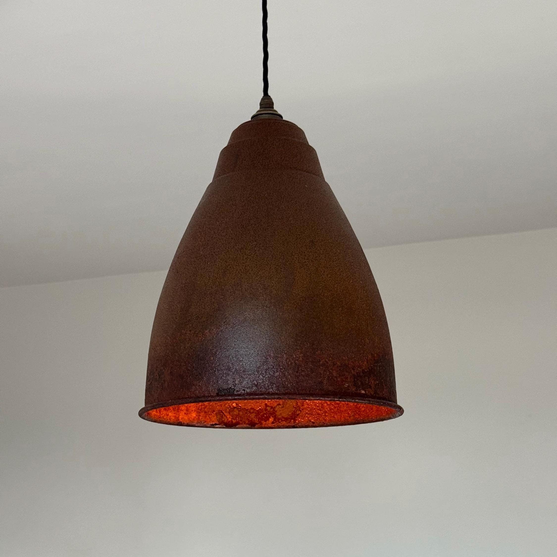 Brooke XL ~ Rusted Solid Steel Shade Pendant Set Light ~ 13 Inch - Image 3