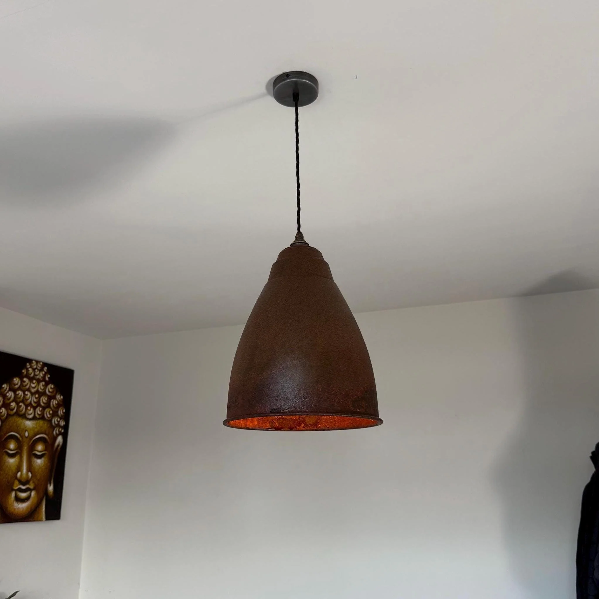 Brooke XL ~ Rusted Solid Steel Shade Pendant Set Light ~ 13 Inch - Image 4