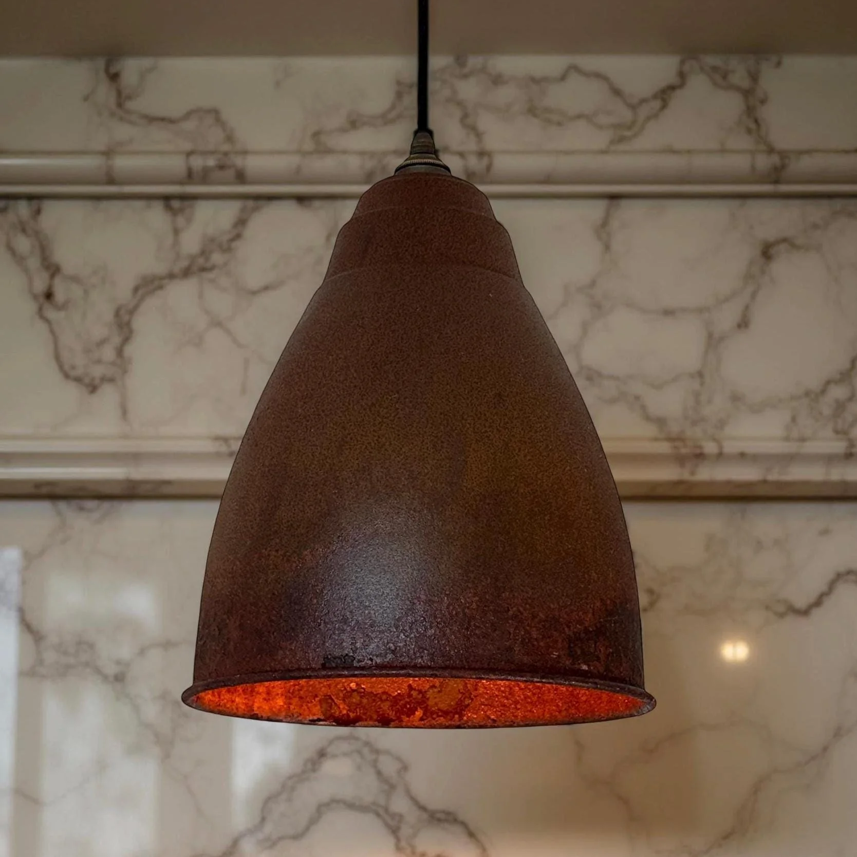 Brooke XL ~ Rusted Solid Steel Shade Pendant Set Light ~ 13 Inch - Image 7