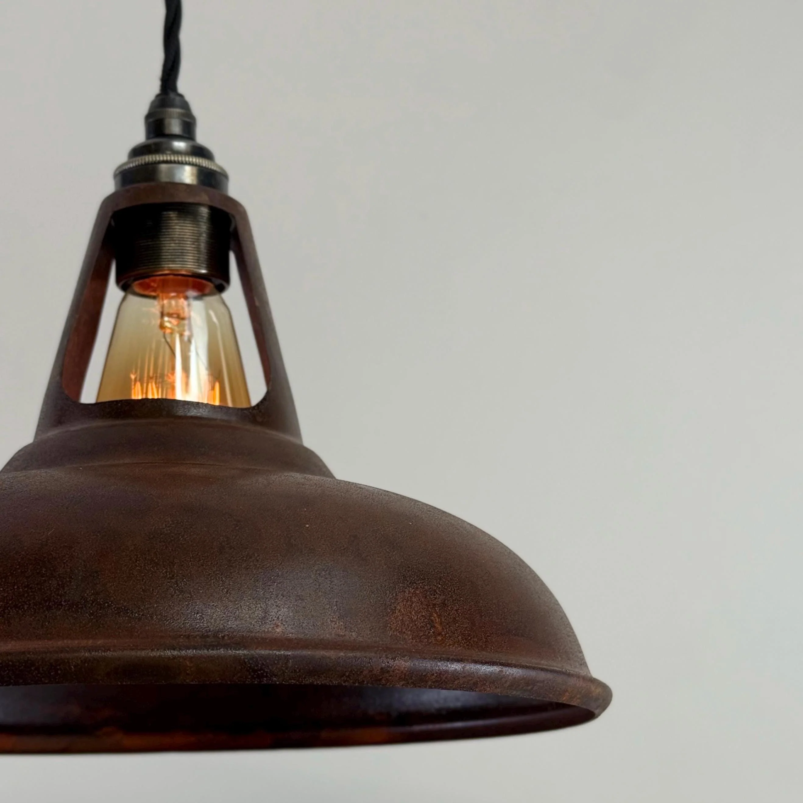 Cawston - Rusted Solid Steel Slotted Lampshade Pendant Set Light - 11 Inch - Image 8