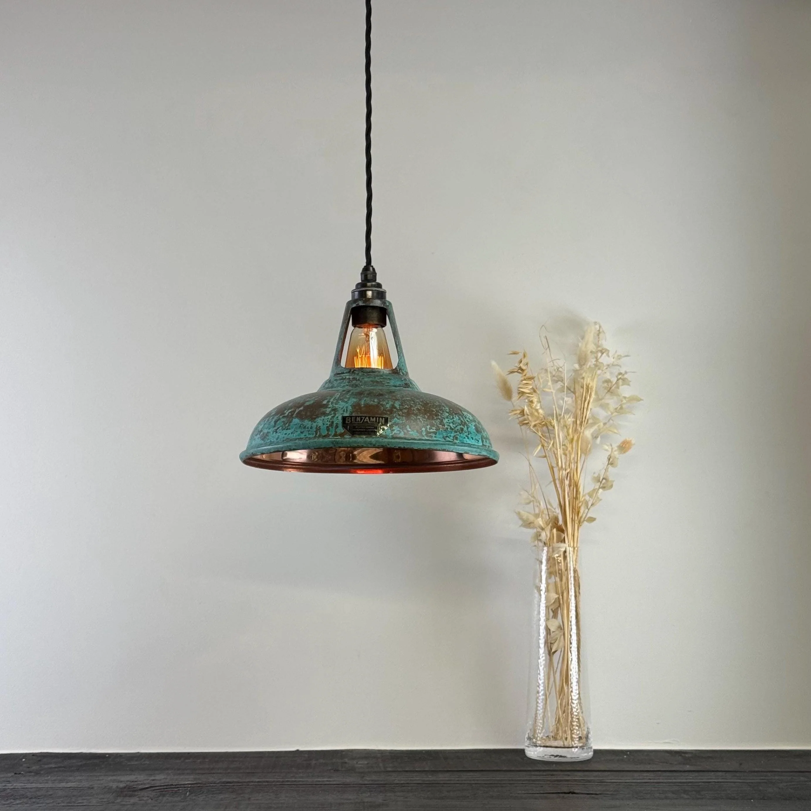 Cawston - Solid Copper Verdigris Patina Slotted Lampshade Pendant Set Light - 11 Inch - Image 3
