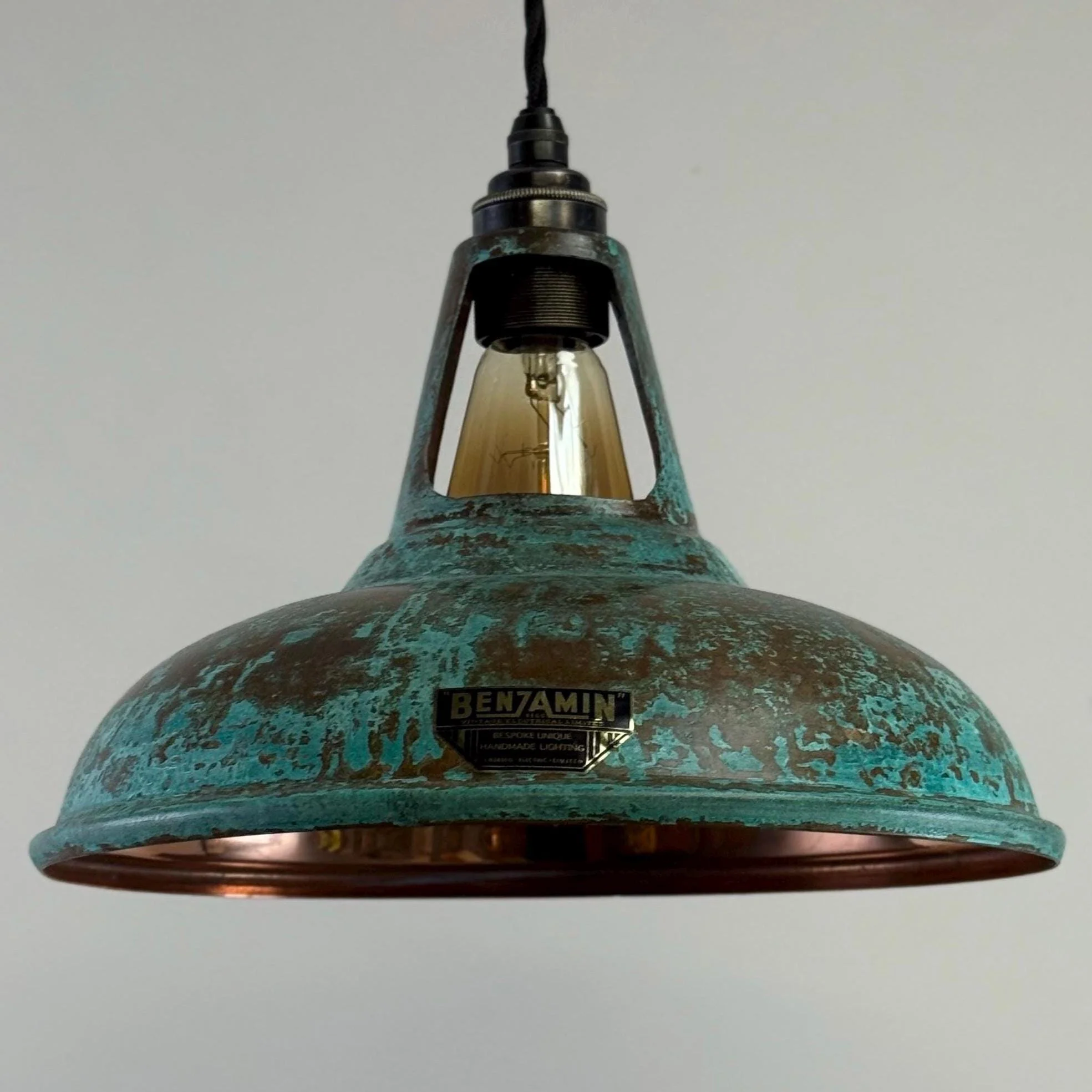 Cawston - Solid Copper Verdigris Patina Slotted Lampshade Pendant Set Light - 11 Inch - Image 8