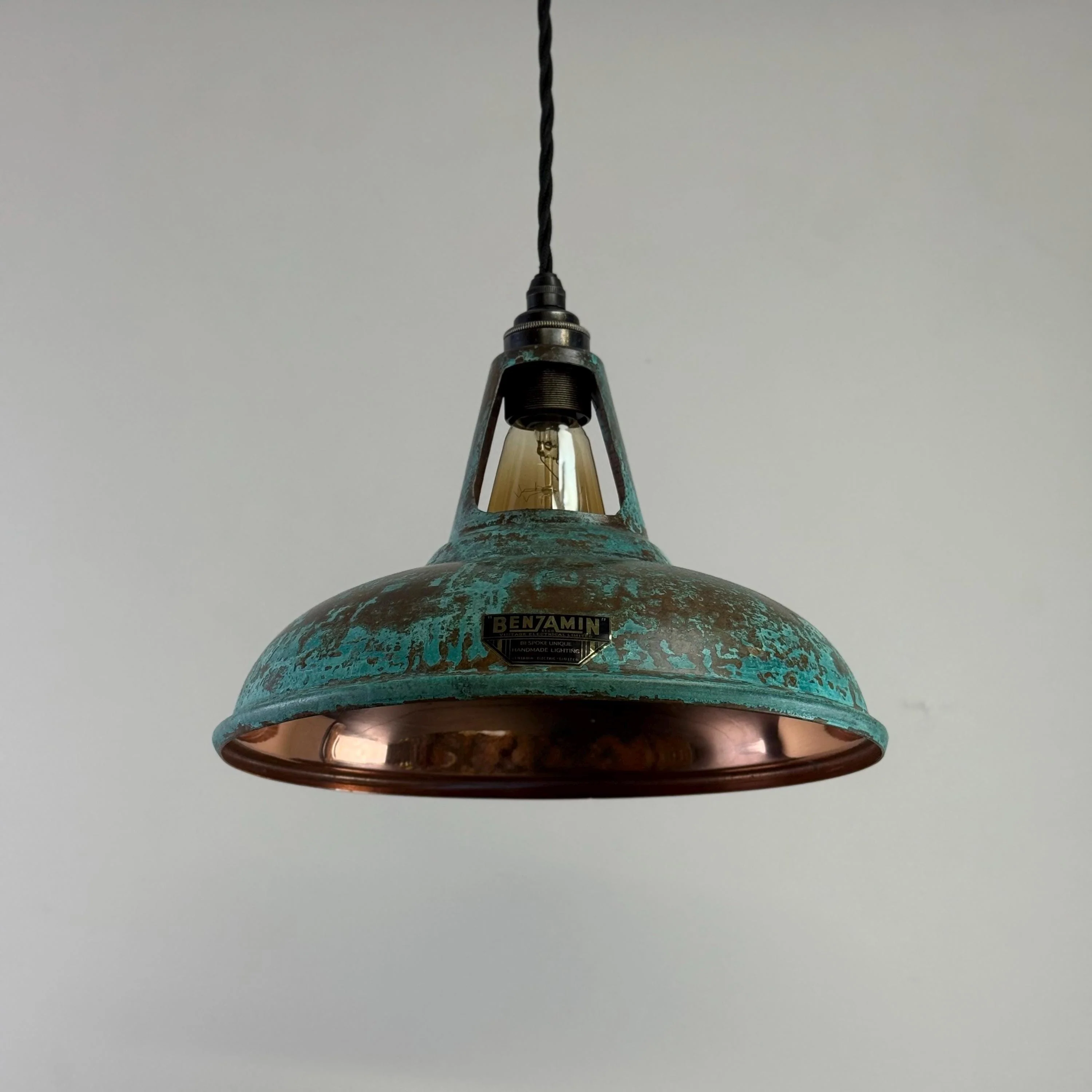 Cawston - Solid Copper Verdigris Patina Slotted Lampshade Pendant Set Light - 11 Inch - Image 9