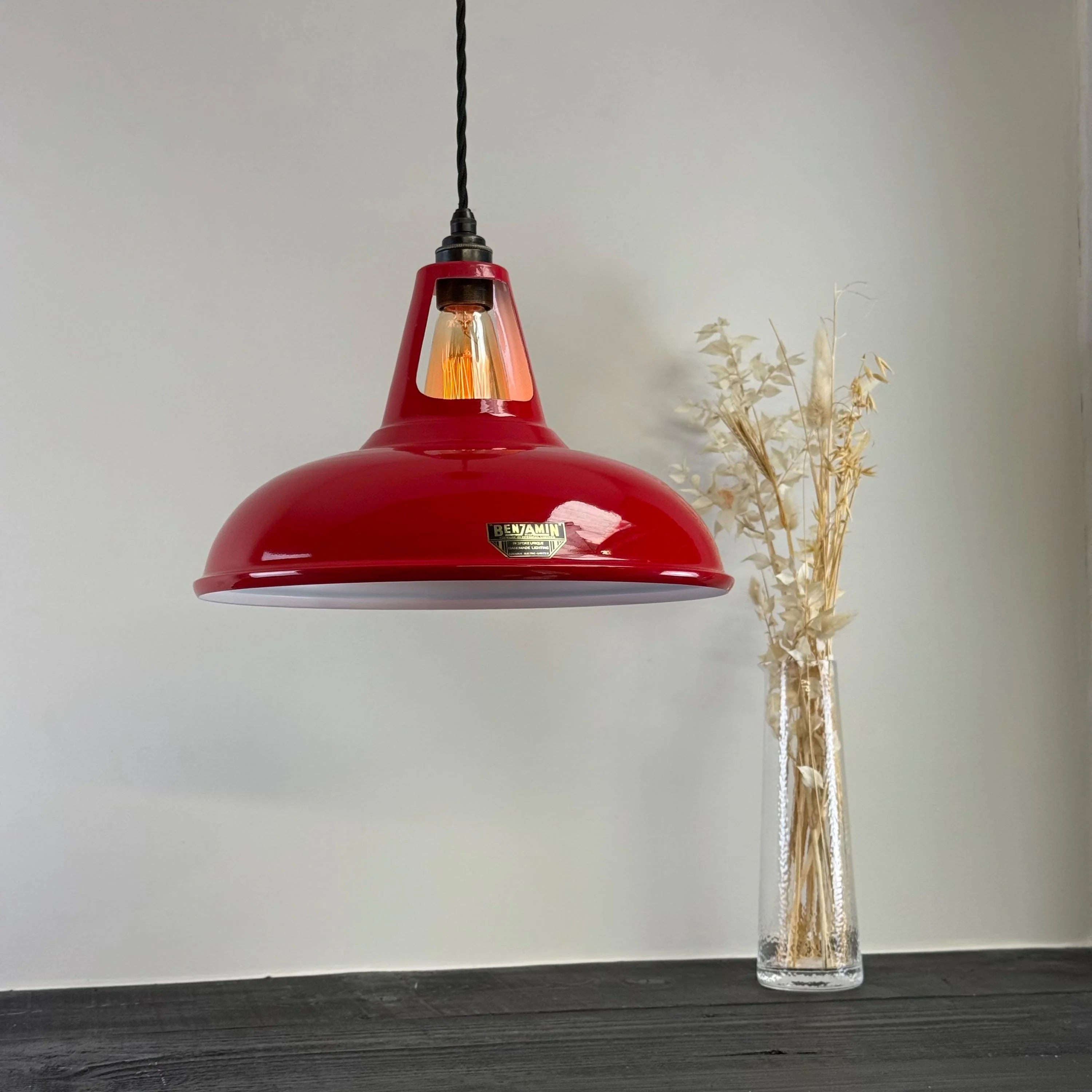 Cawston XL ~ British Red Solid Shade Slotted Design Pendant Set Light *Factory Second* ~ 14 Inch - Image 3