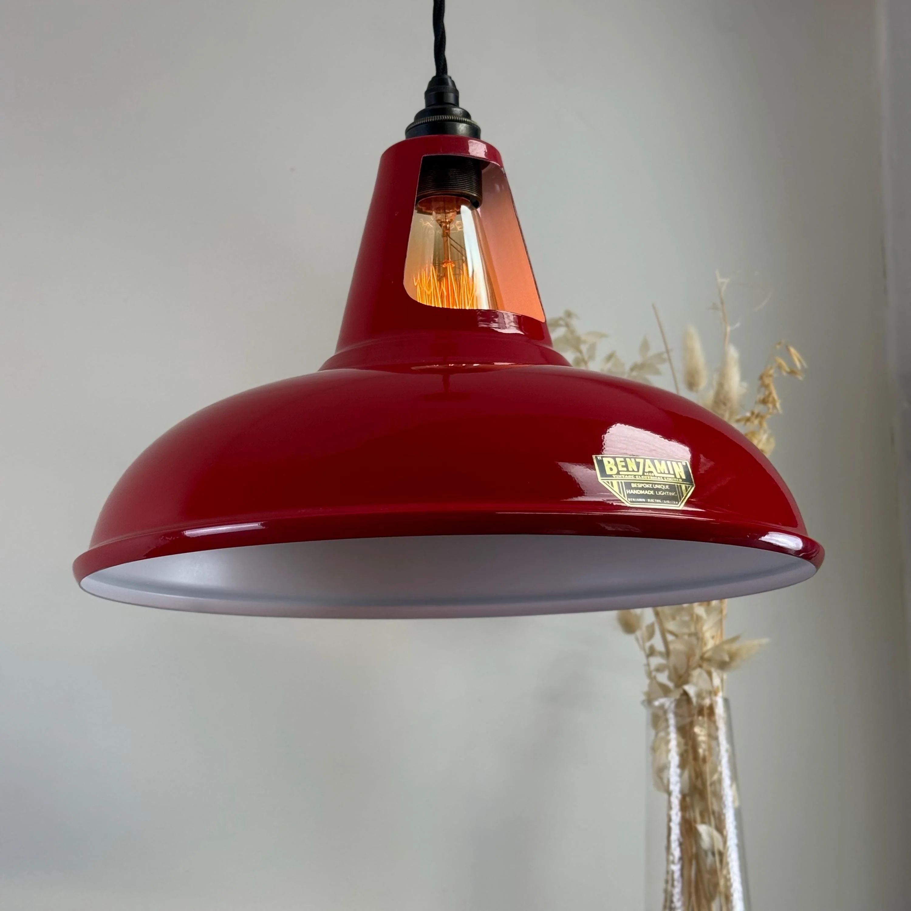 Cawston XL ~ British Red Solid Shade Slotted Design Pendant Set Light *Factory Second* ~ 14 Inch - Image 4