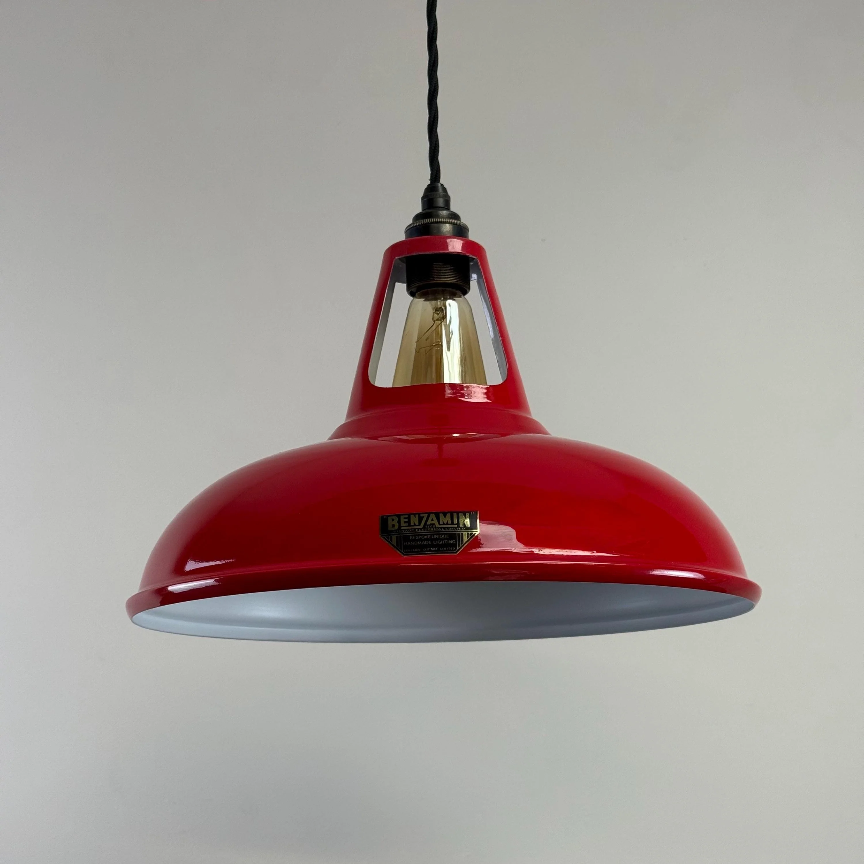 Cawston XL ~ British Red Solid Shade Slotted Design Pendant Set Light *Factory Second* ~ 14 Inch - Image 5