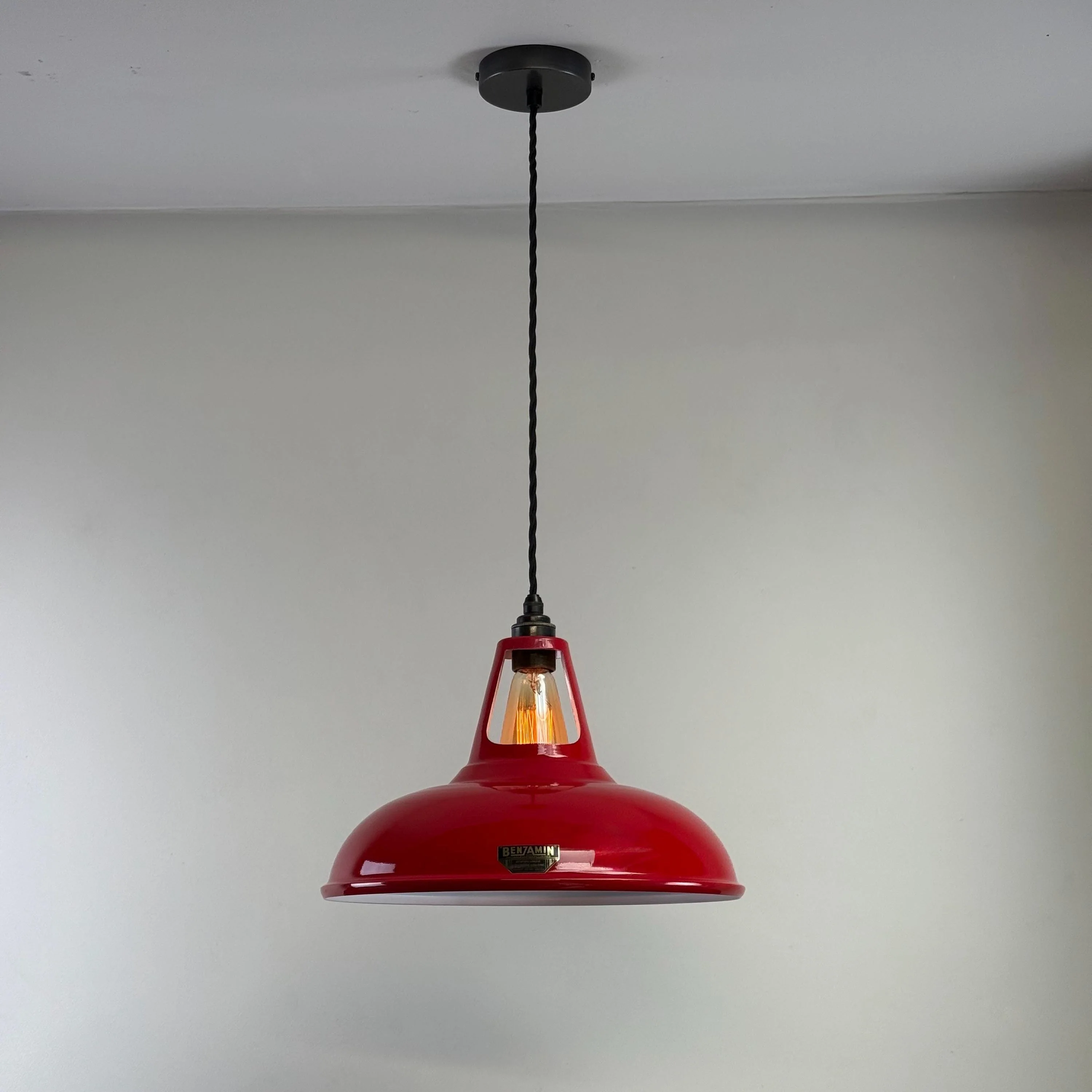 Cawston XL ~ British Red Solid Shade Slotted Design Pendant Set Light *Factory Second* ~ 14 Inch - Image 6
