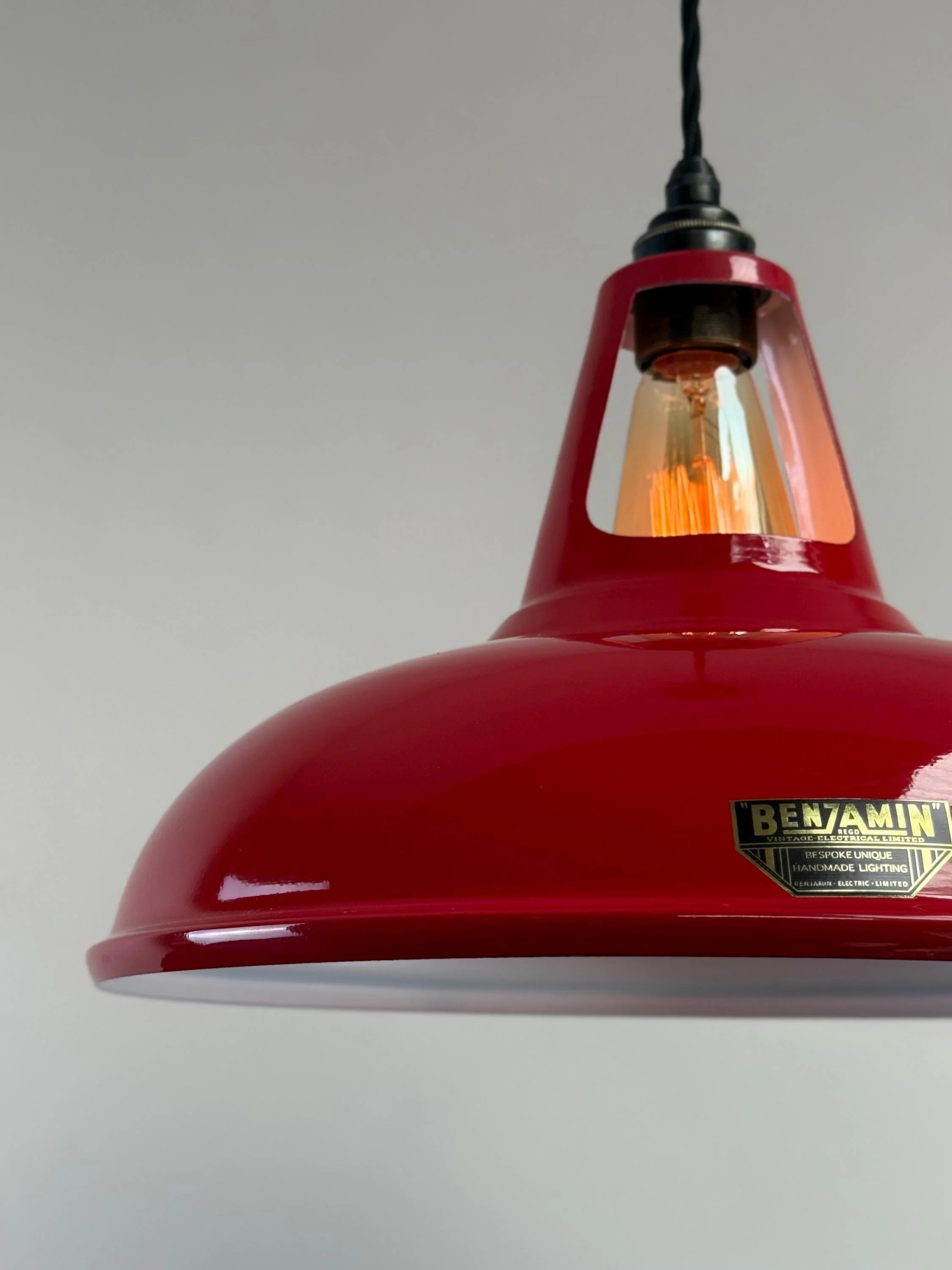 Cawston XL ~ British Red Solid Shade Slotted Design Pendant Set Light *Factory Second* ~ 14 Inch - Image 7