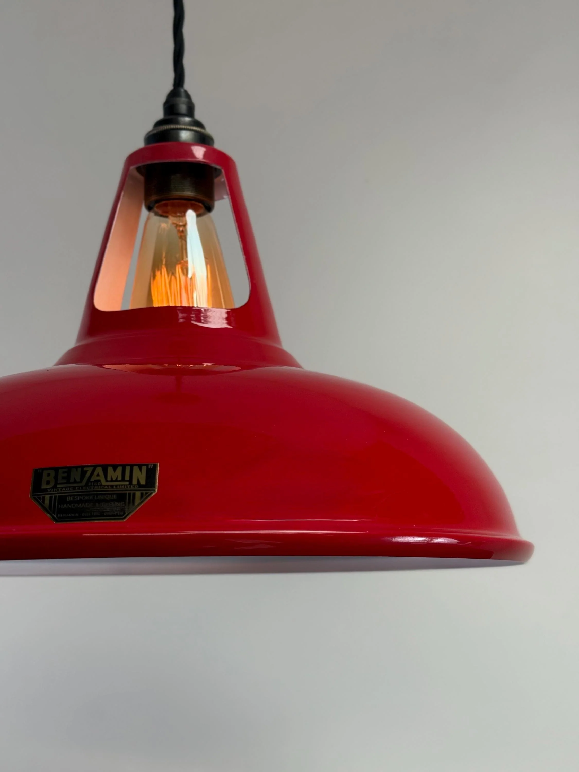 Cawston XL ~ British Red Solid Shade Slotted Design Pendant Set Light *Factory Second* ~ 14 Inch - Image 9